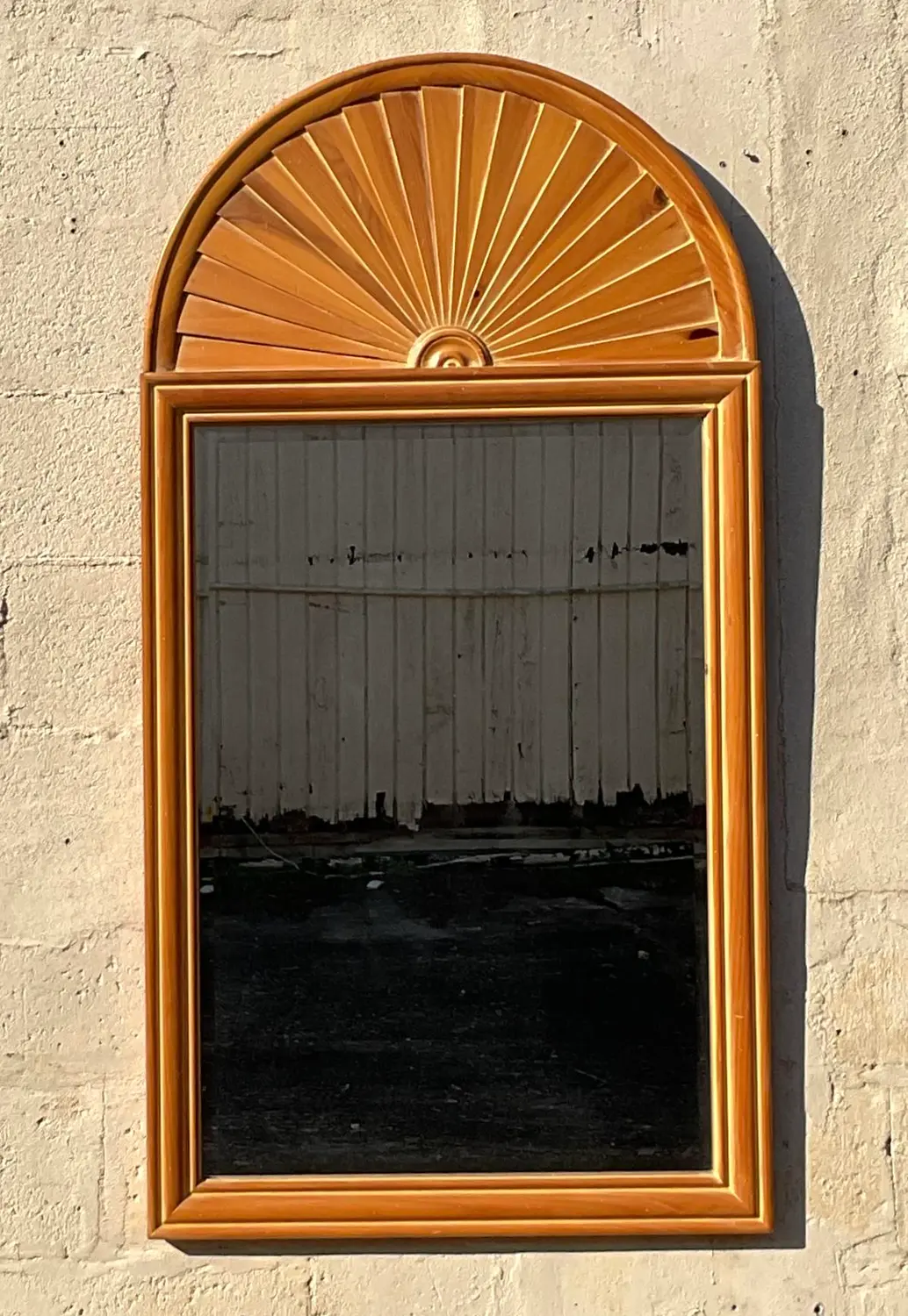 Vintage Coastal Pleated Knotty Pine Mirror - Side view