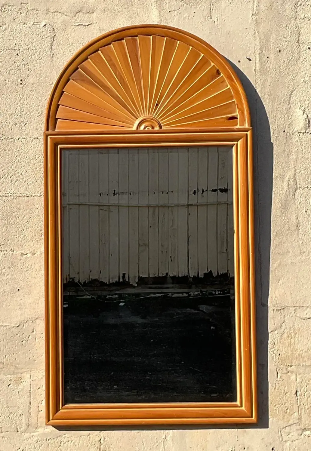 Vintage Coastal Pleated Knotty Pine Mirror - Back view