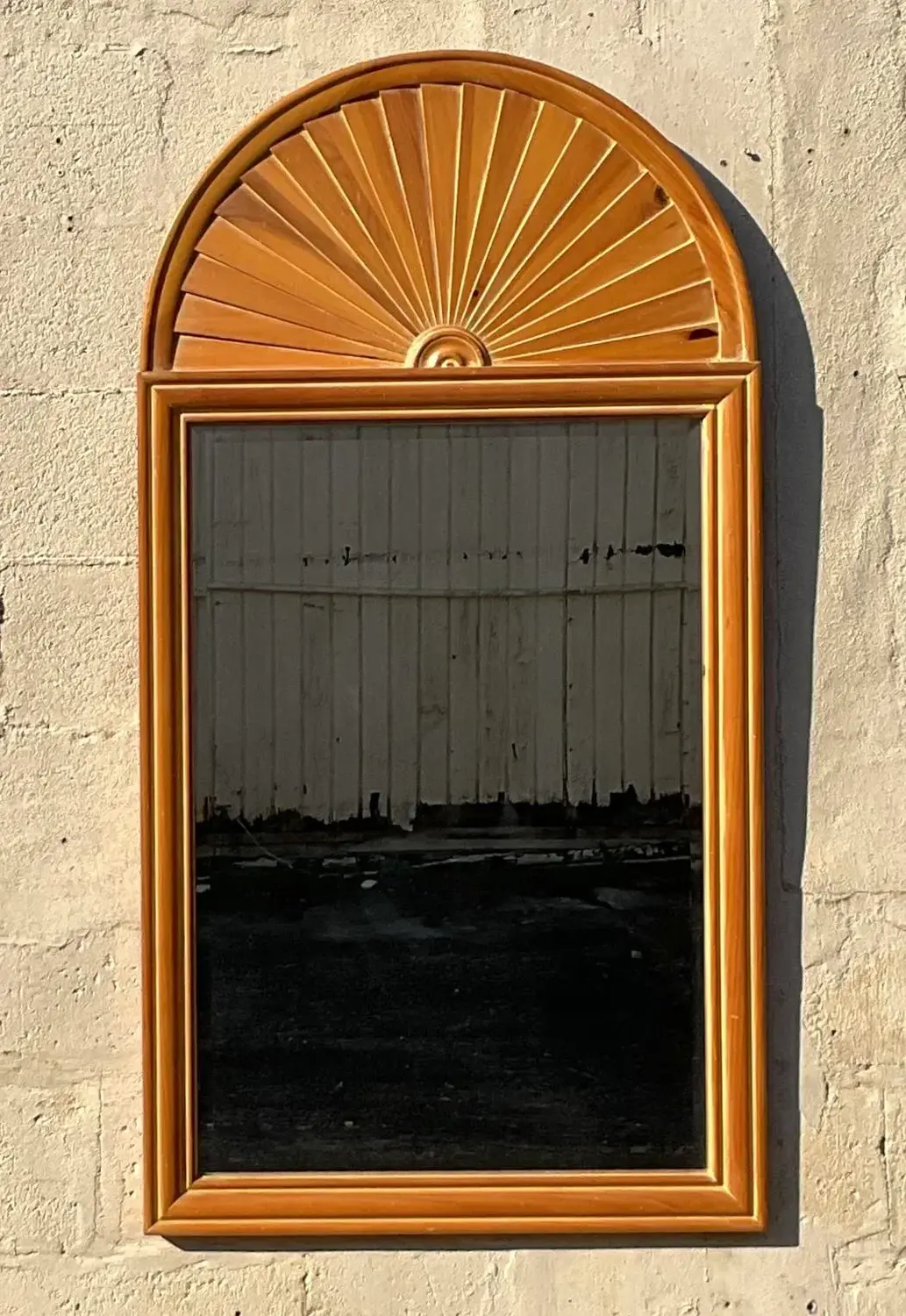 Vintage Coastal Pleated Knotty Pine Mirror - Top view