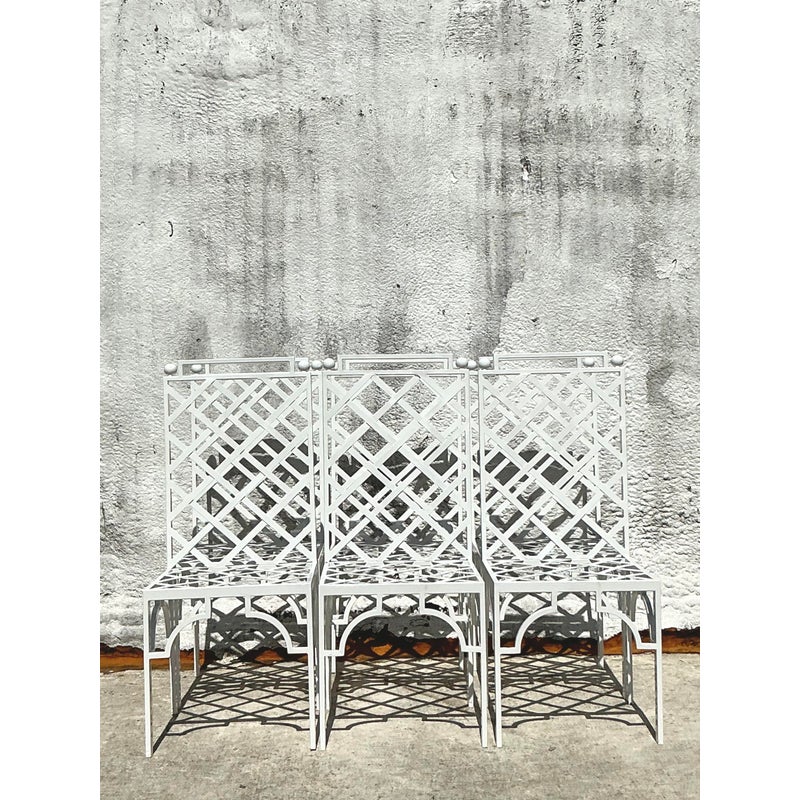Vintage Coastal Powder Coated Steel Dining Chairs - Set of 6 - Side view