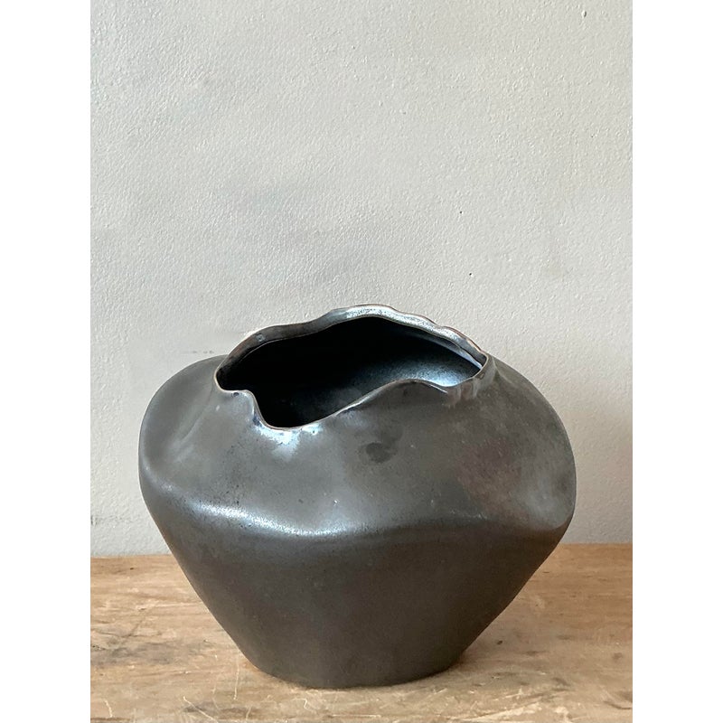 Vintage Coastal Raku Fired Vase - Top view