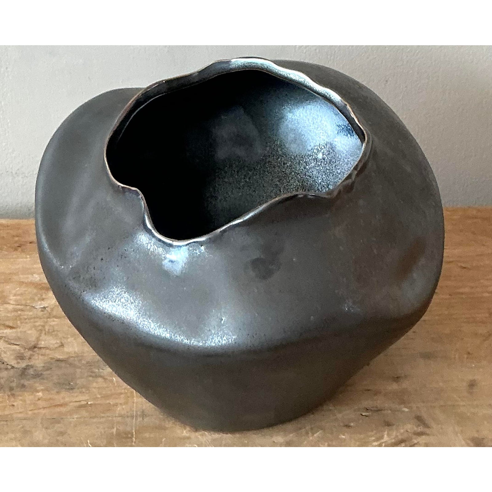 Vintage Coastal Raku Fired Vase - Back view