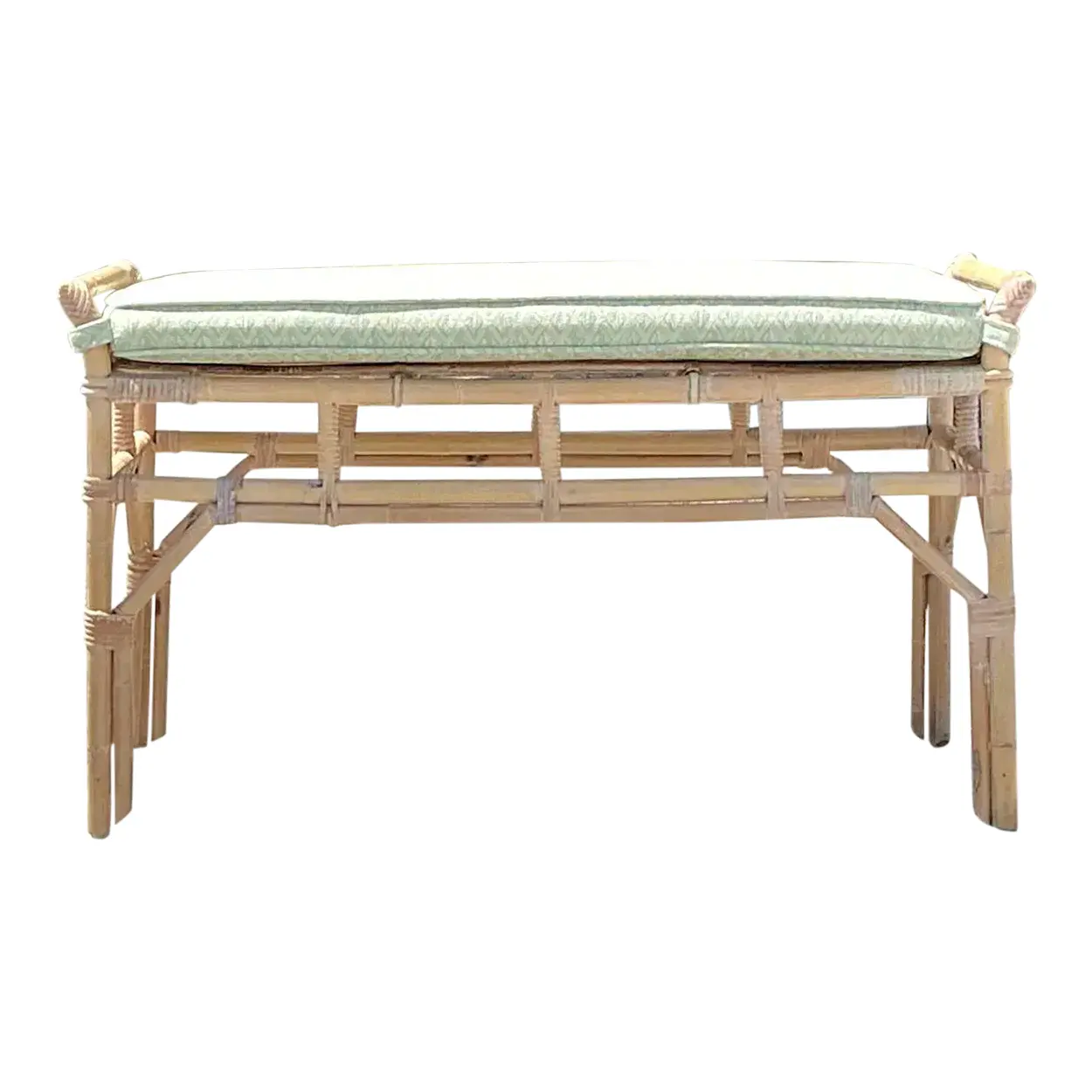 Vintage Coastal Rattan Bench