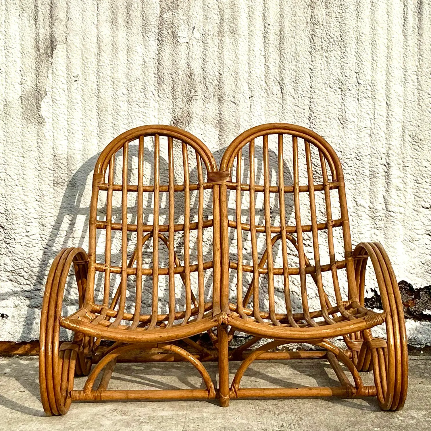 Vintage Coastal Rattan Double Lounge Chair - Side view
