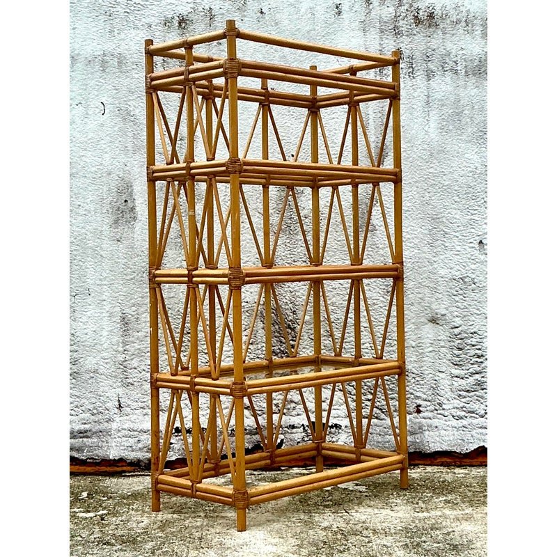 Vintage Coastal Rattan Etagere - Detail view