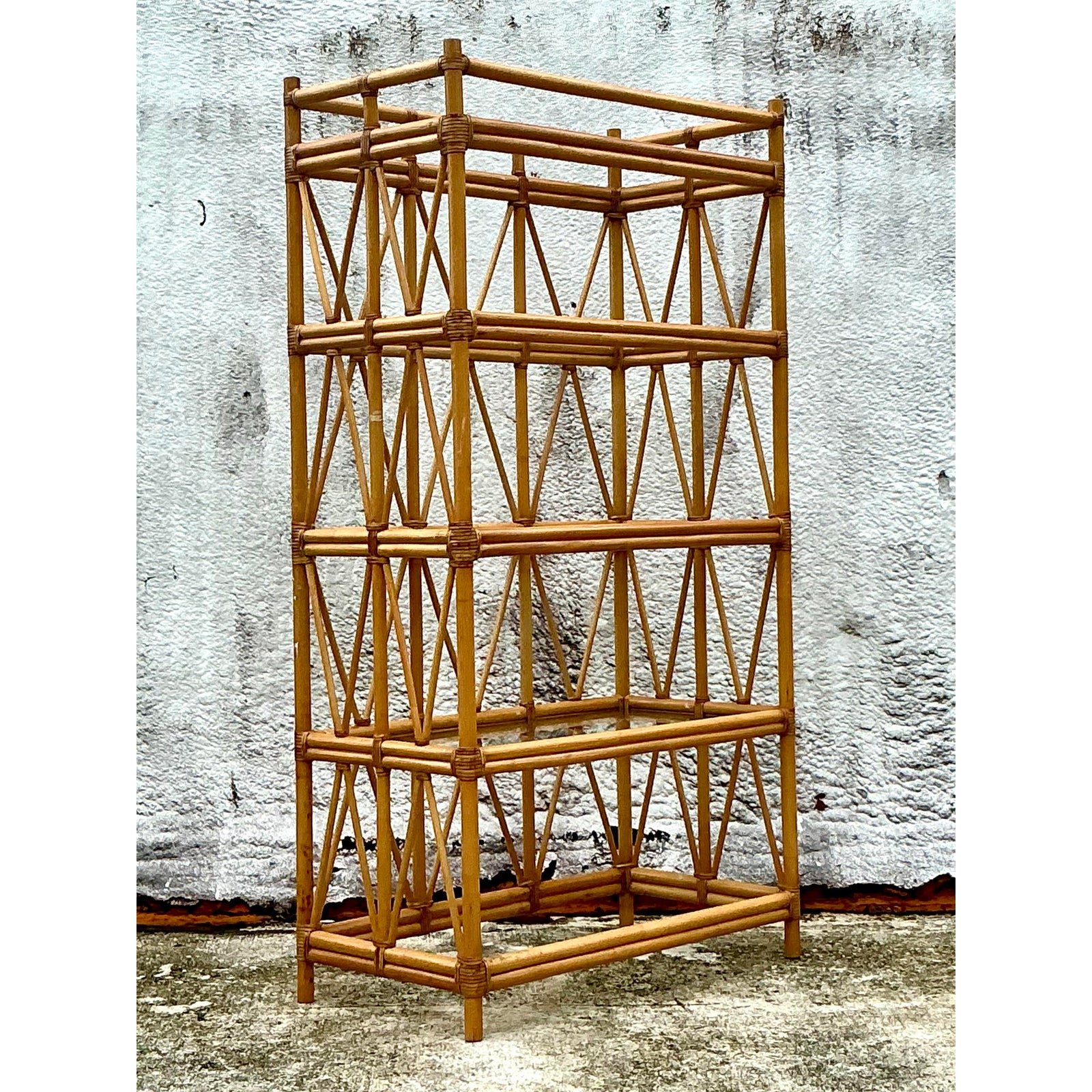 Vintage Coastal Rattan Etagere - Top view