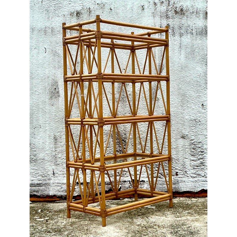 Vintage Coastal Rattan Etagere - Side view