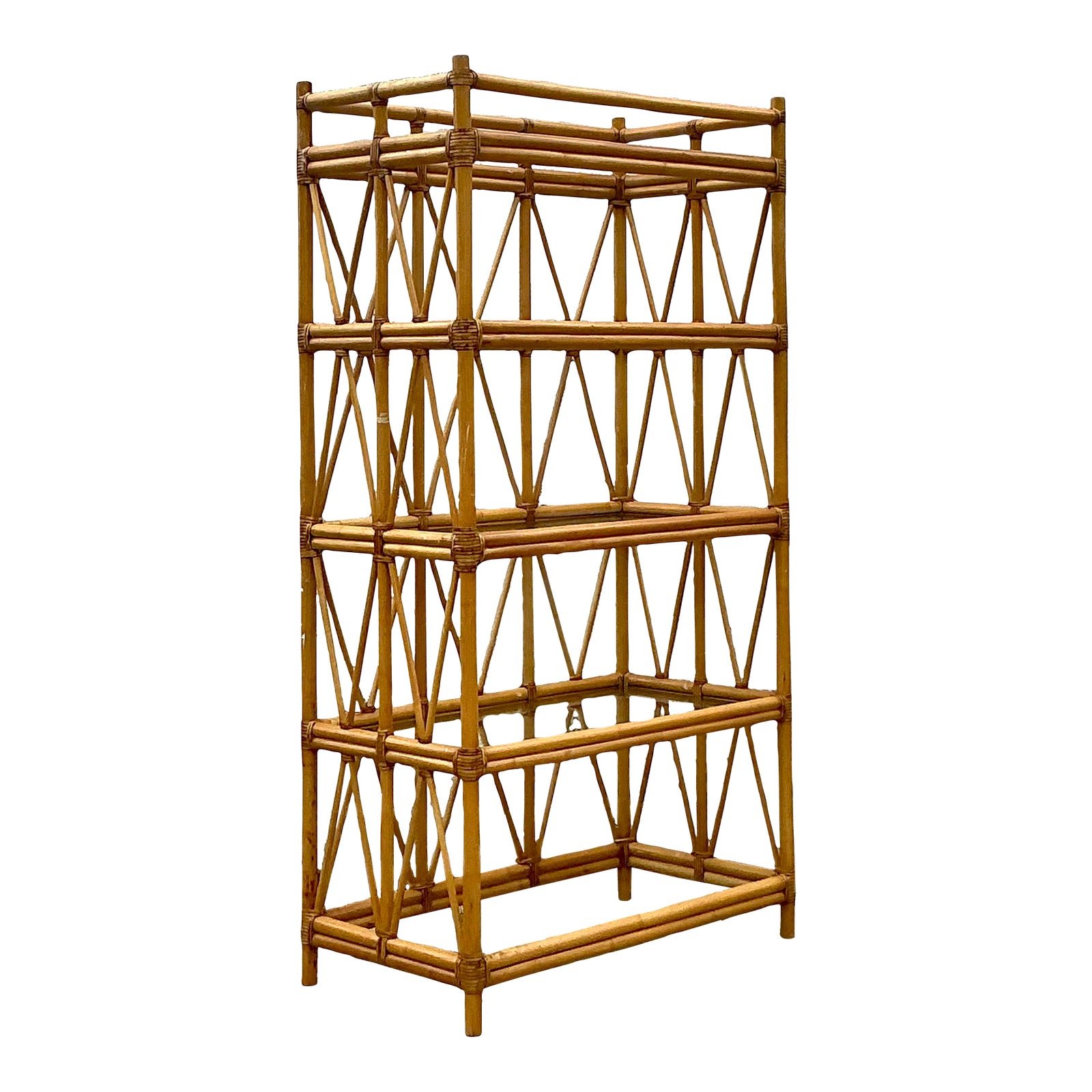 Vintage Coastal Rattan Etagere