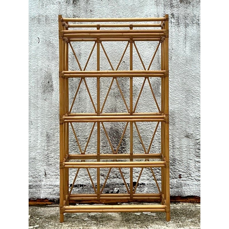 Vintage Coastal Rattan Etagere - Back view