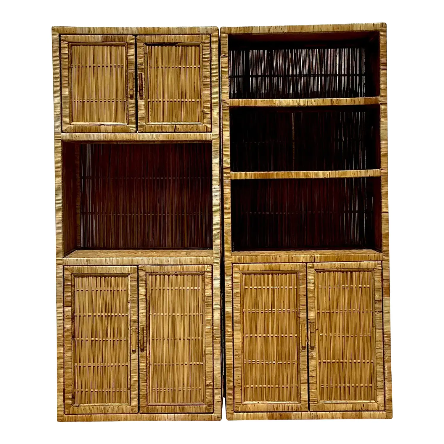 Vintage Coastal Rattan Etagere - a Pair