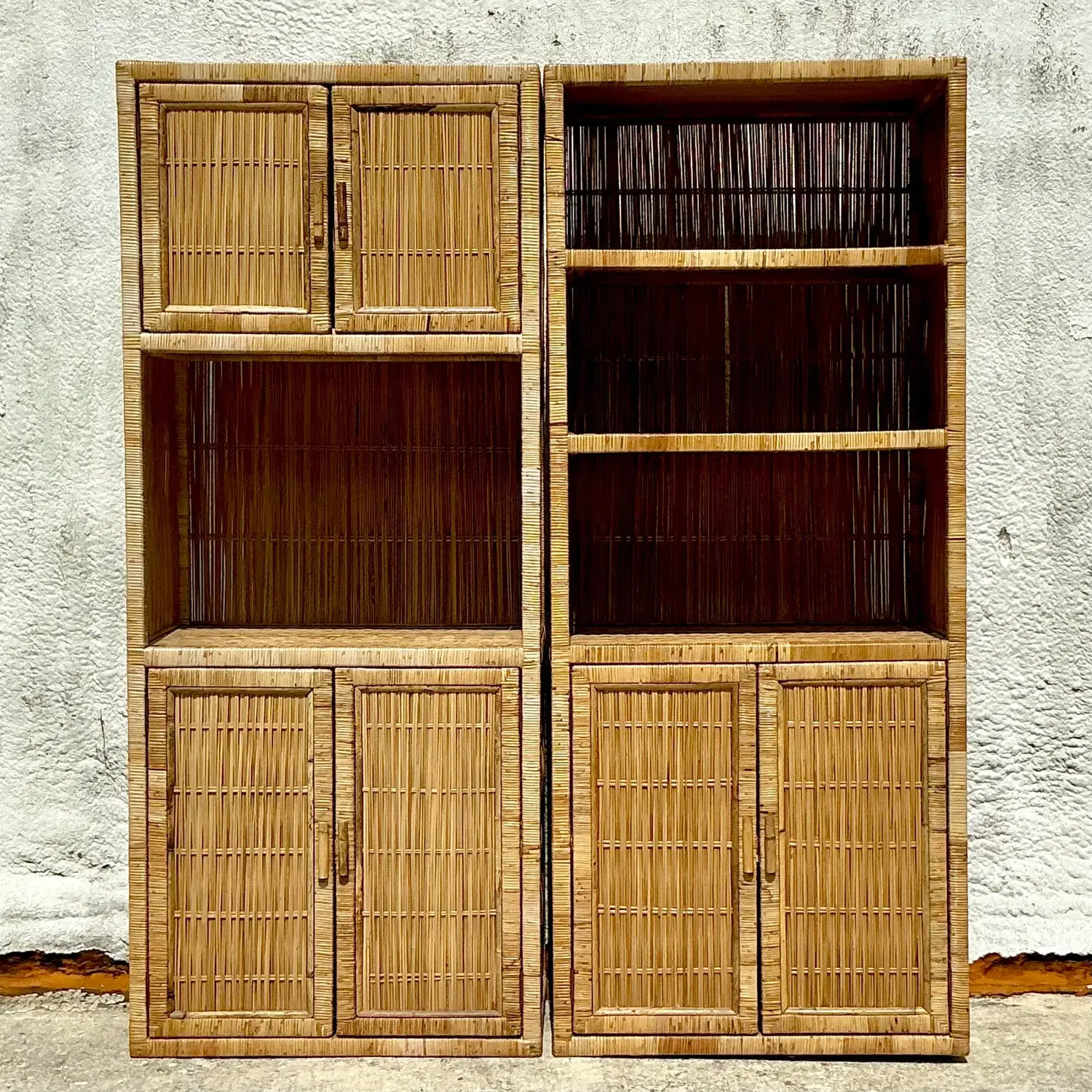 Vintage Coastal Rattan Etagere - a Pair - Back view
