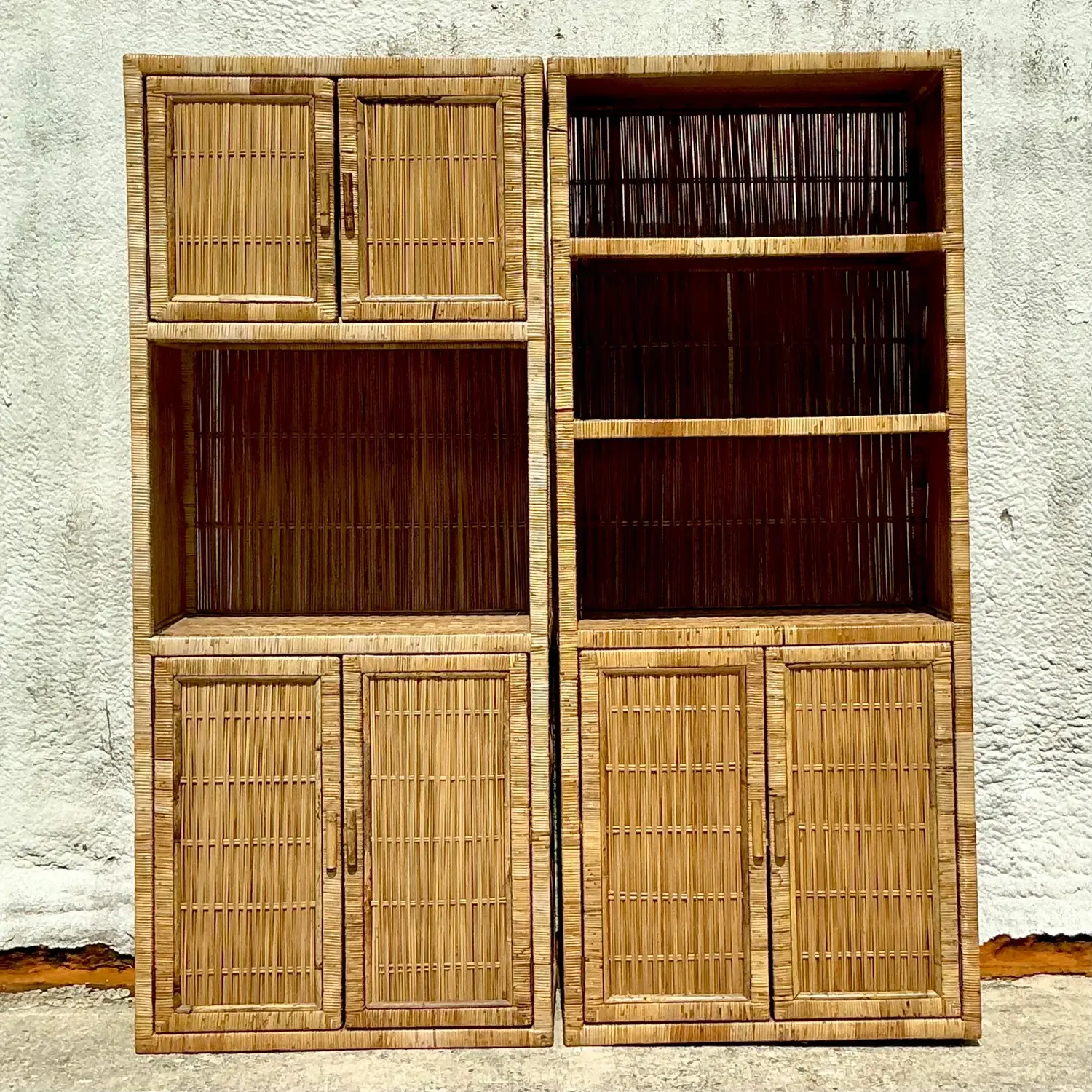 Vintage Coastal Rattan Etagere - a Pair - Detail view