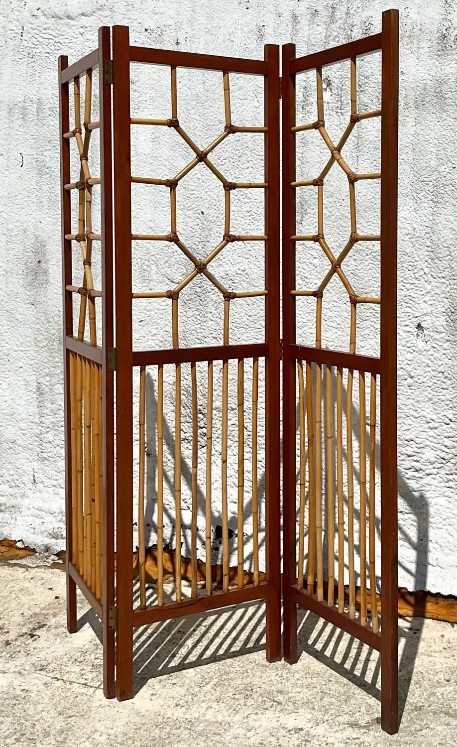 Vintage Coastal Rattan Folding Screen - Side view