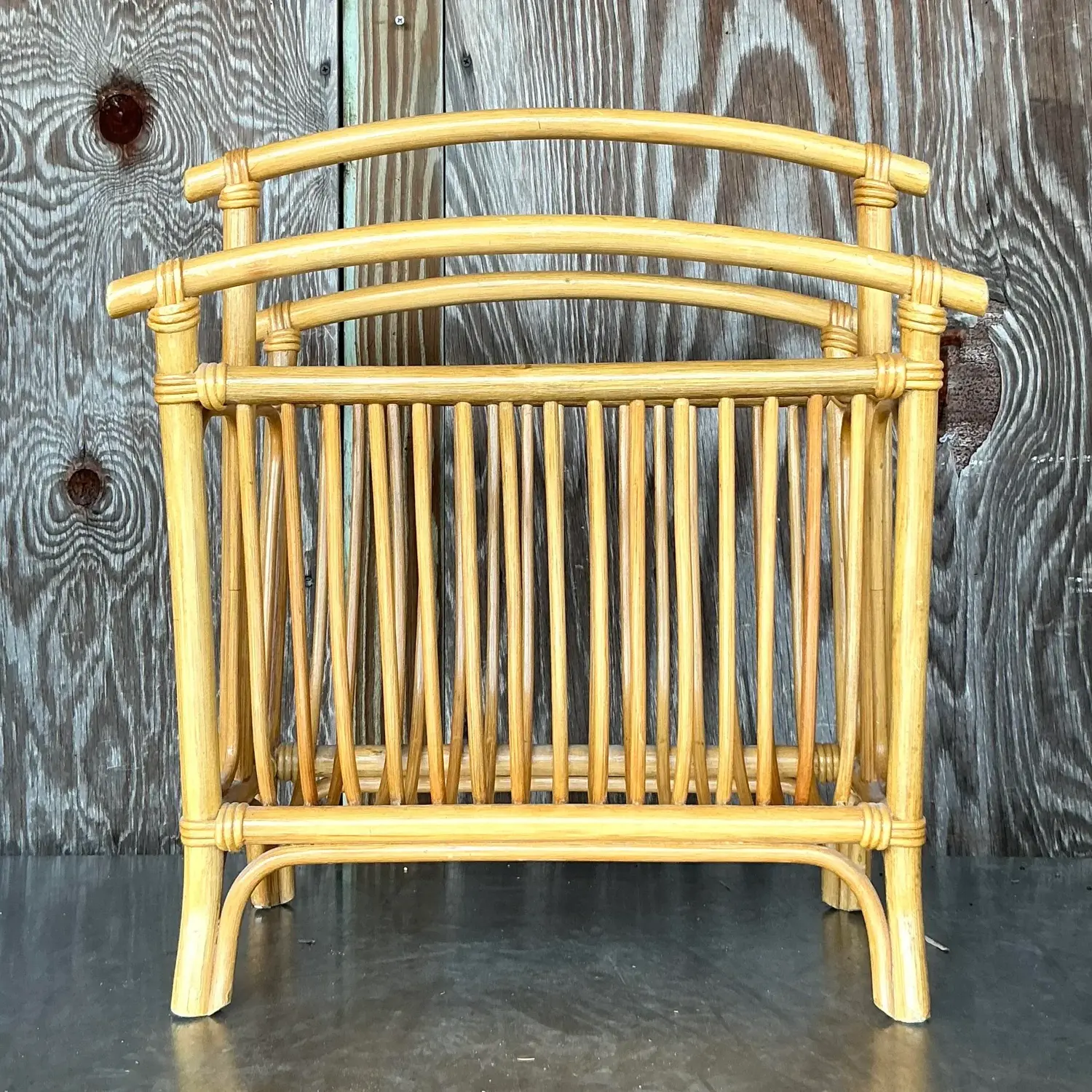 Vintage Coastal Rattan Newspaper Rack - Detail view