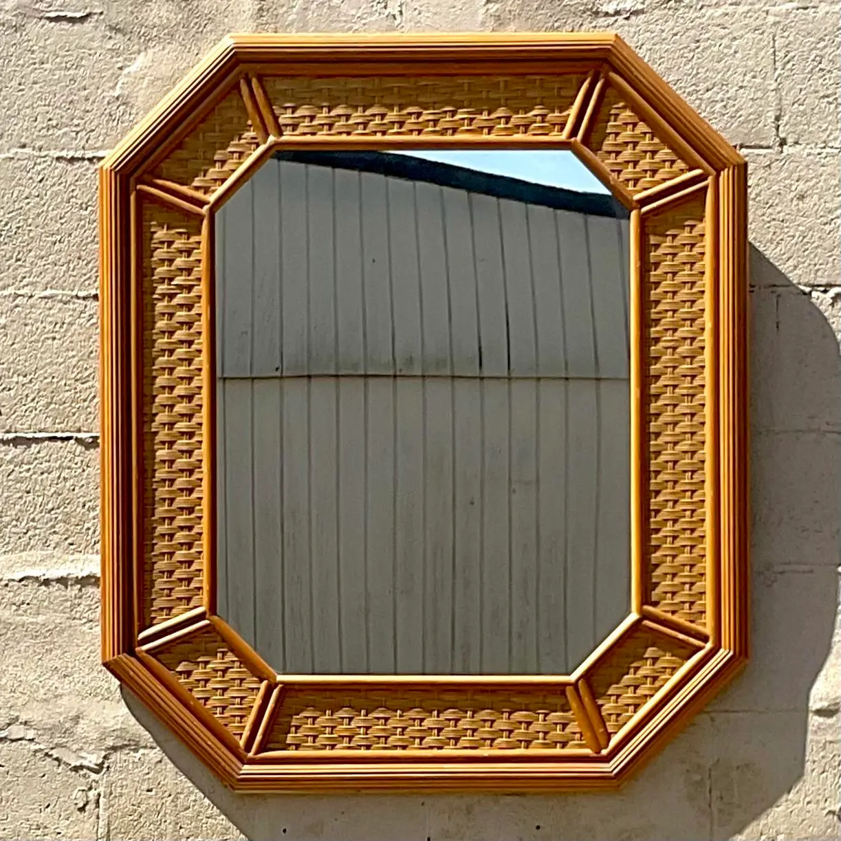 Vintage Coastal Rattan Octagon Mirror - Detail view