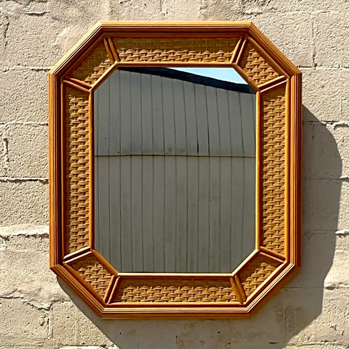 Vintage Coastal Rattan Octagon Mirror - Side view