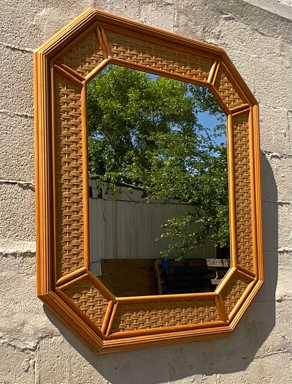 Vintage Coastal Rattan Octagon Mirror - Back view