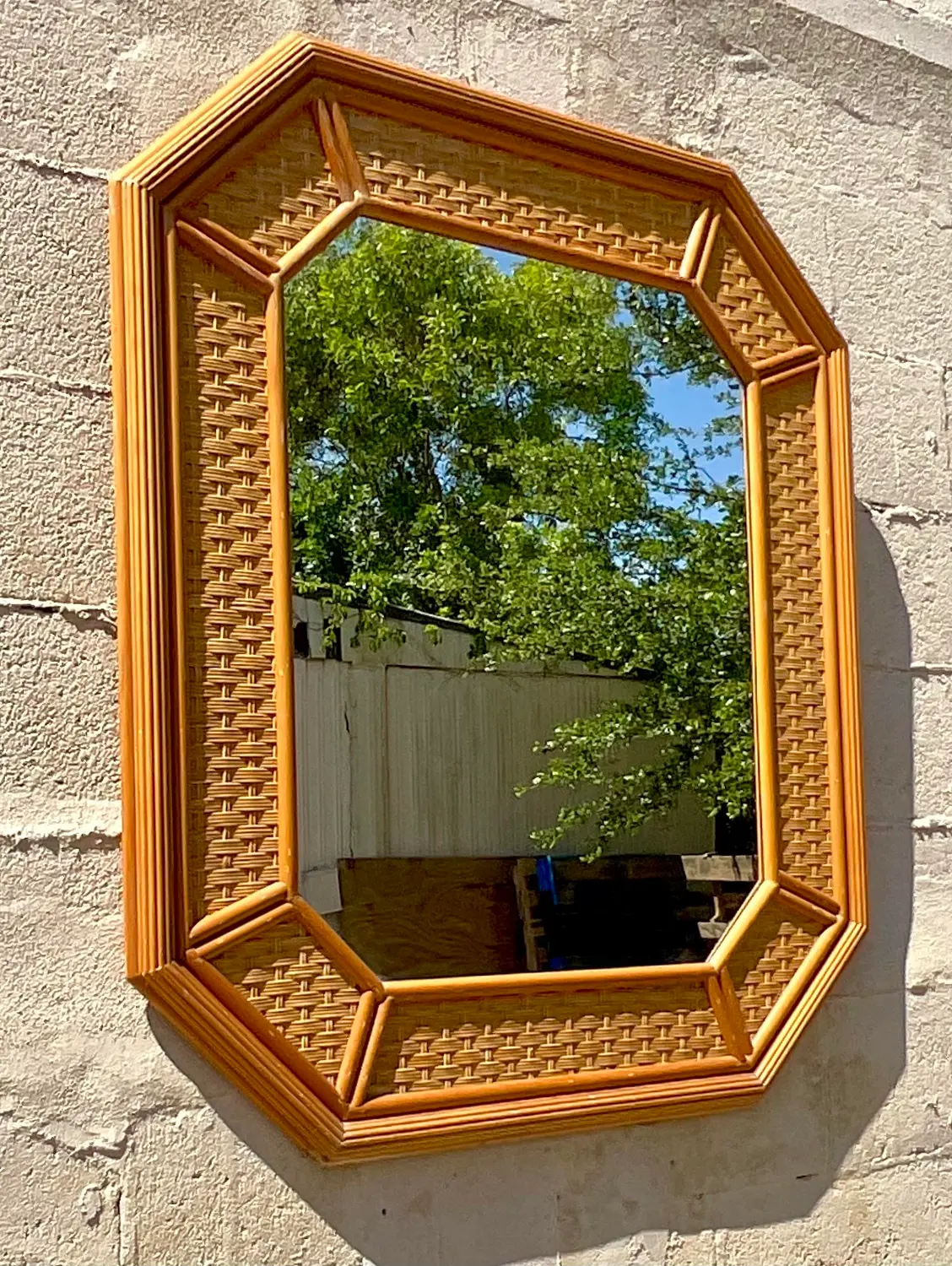 Vintage Coastal Rattan Octagon Mirror - Top view