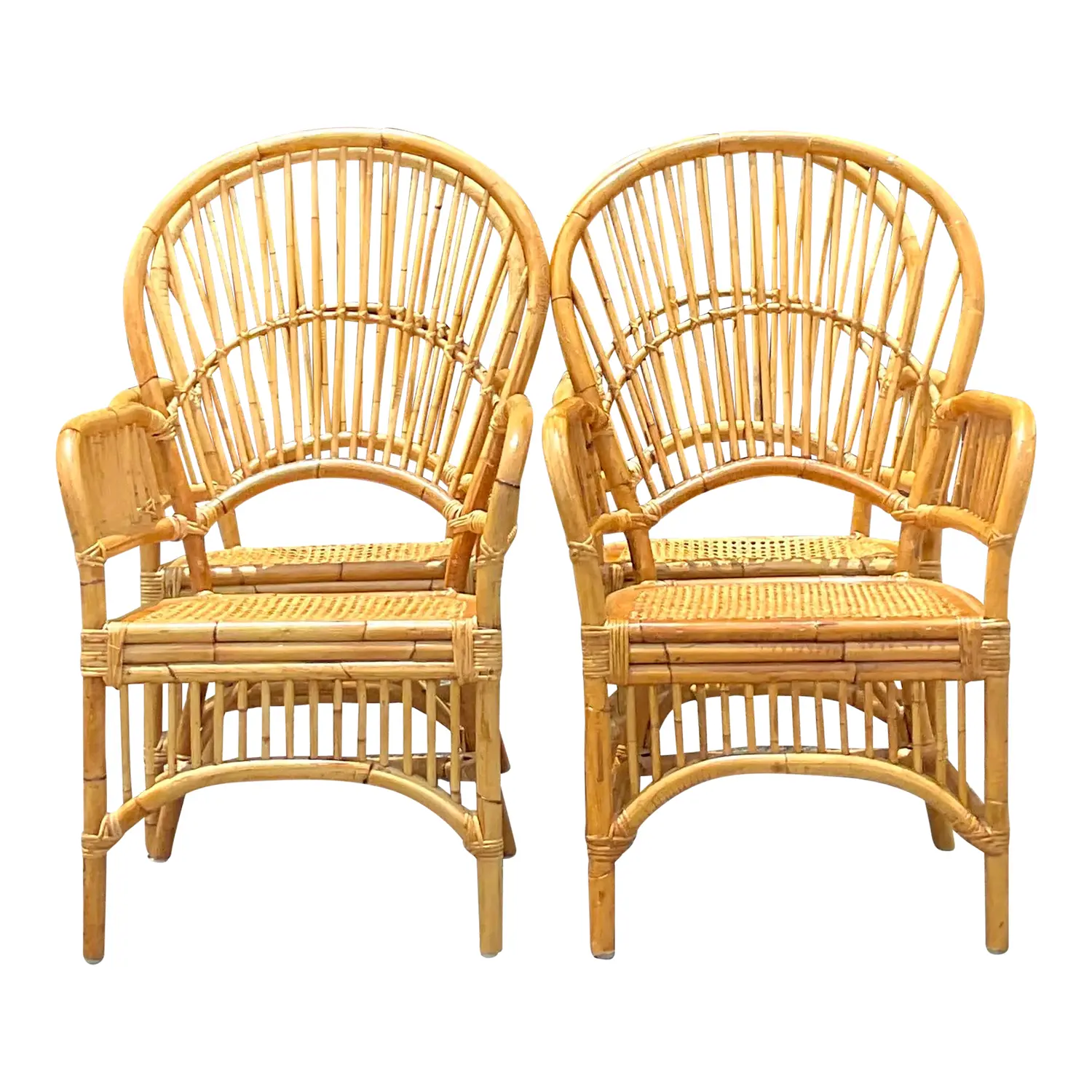 Vintage Coastal Rib Rattan Dining Chairs - Set of 4