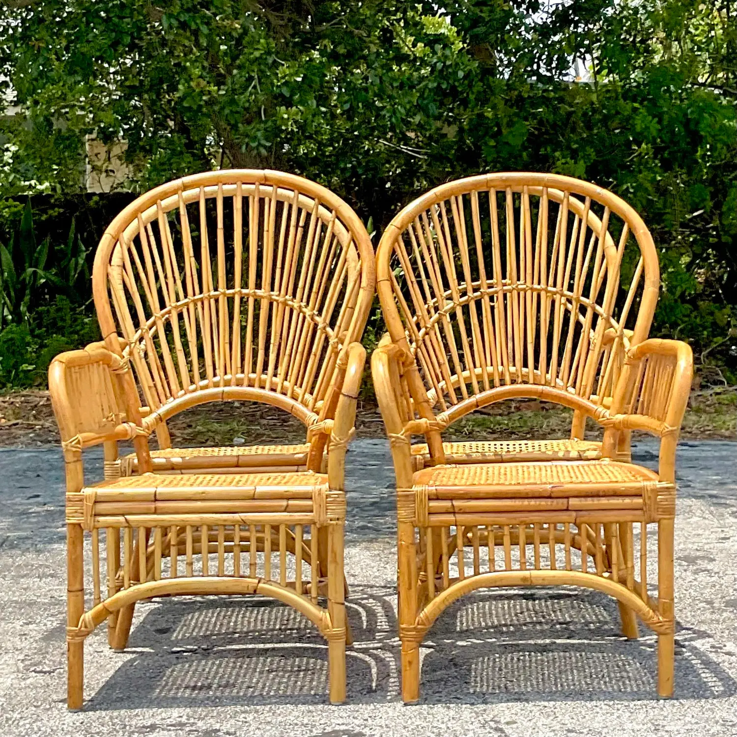 Vintage Coastal Rib Rattan Dining Chairs - Set of 4 - Detail view