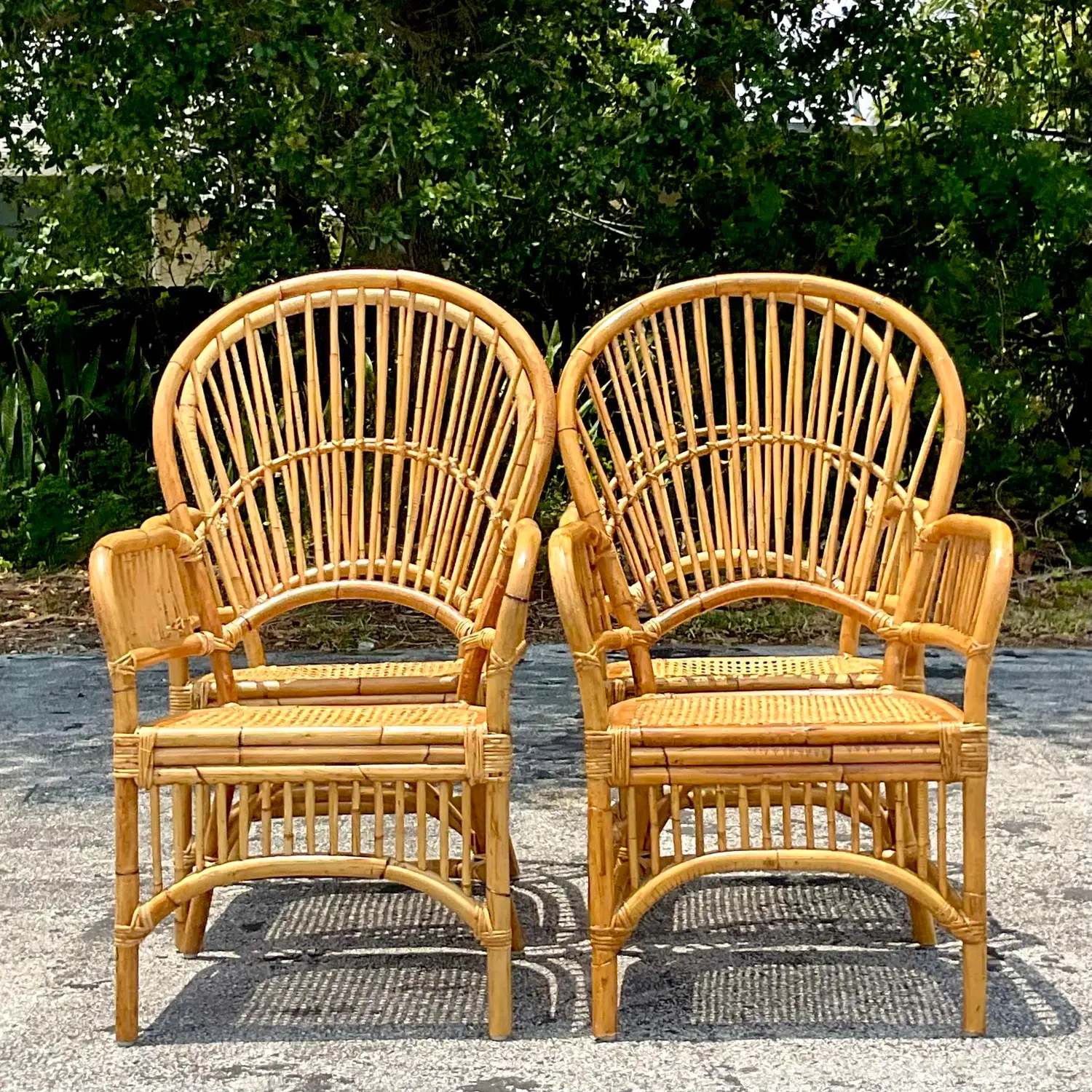 Vintage Coastal Rib Rattan Dining Chairs - Set of 4 - Side view