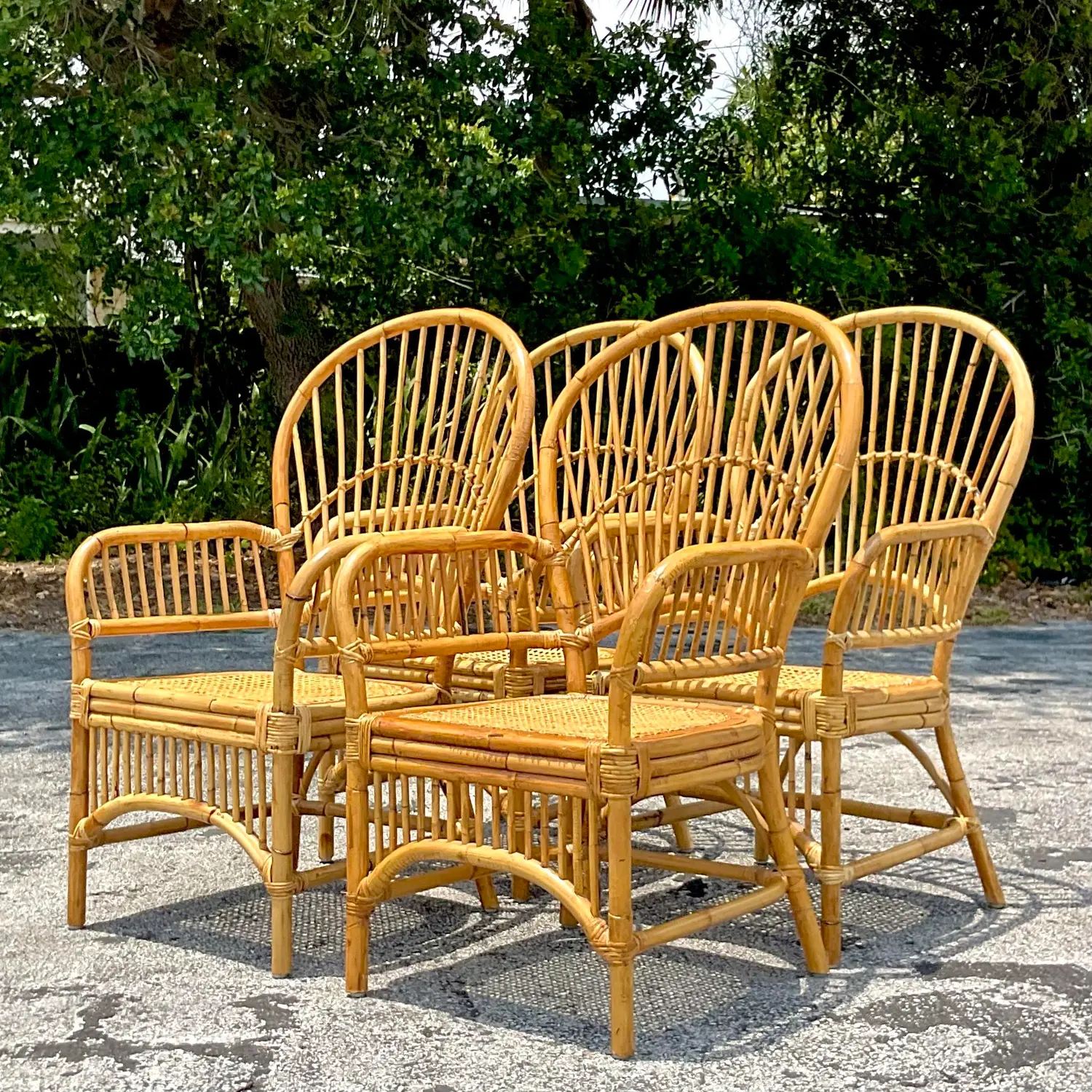 Vintage Coastal Rib Rattan Dining Chairs - Set of 4 - Top view