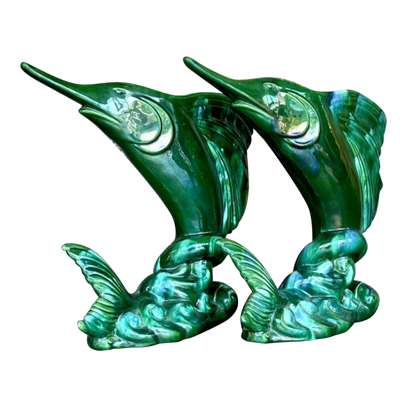 Vintage Coastal Royal Haeger Glazed Ceramic Marlin Vase - a Pair - Detail view