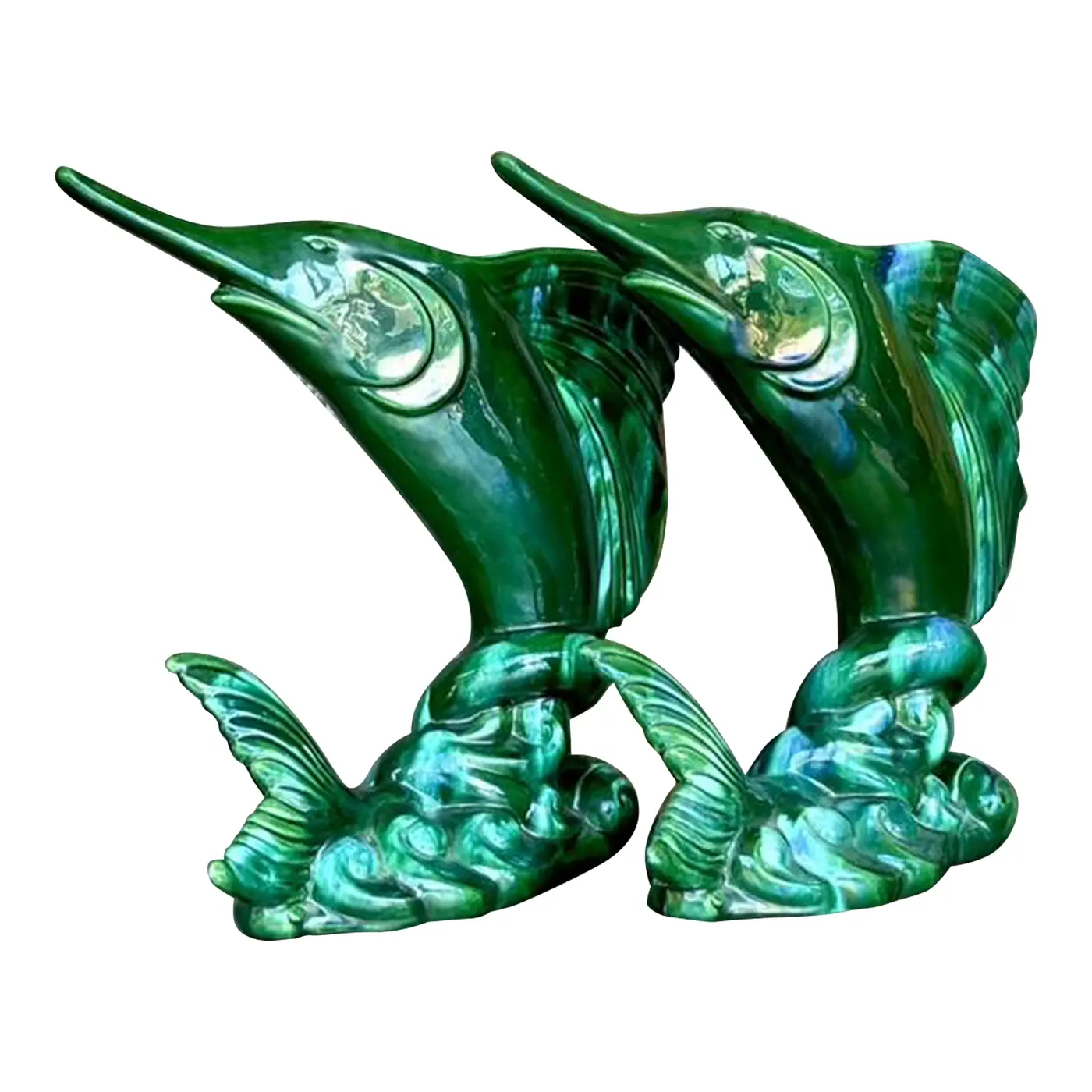 Vintage Coastal Royal Haeger Glazed Ceramic Marlin Vase - a Pair