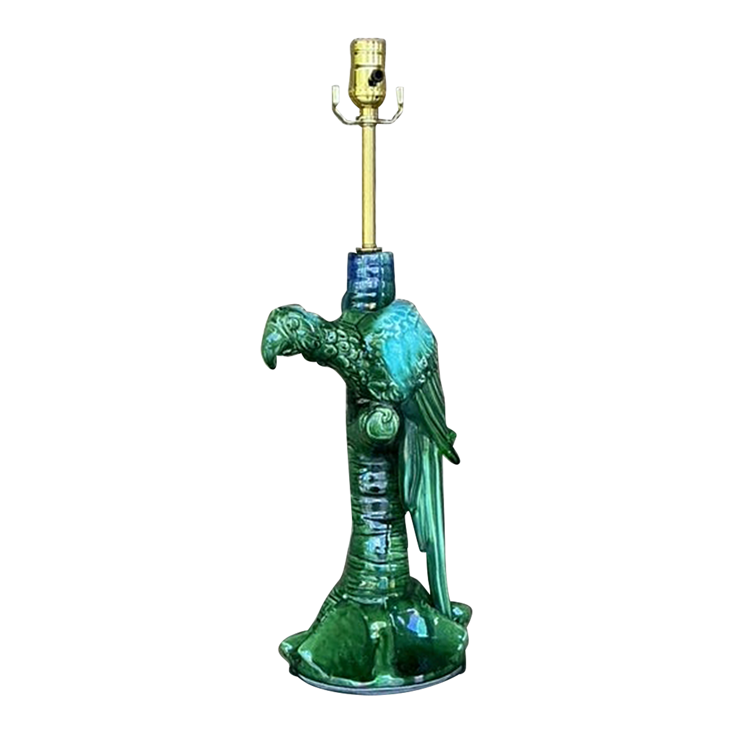 Vintage Coastal Royal Haeger Glazed Ceramic Parrot Table Lamp - Detail view