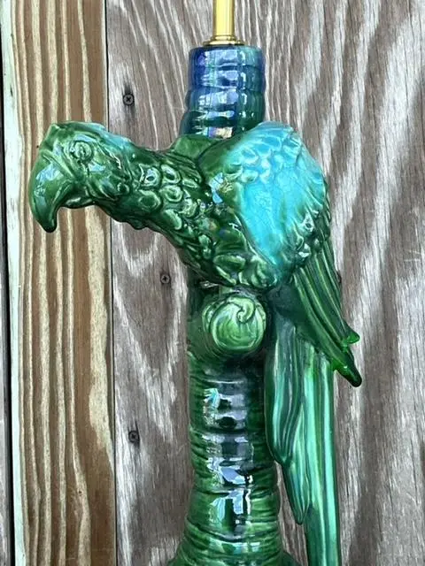Vintage Coastal Royal Haeger Glazed Ceramic Parrot Table Lamp - Side view