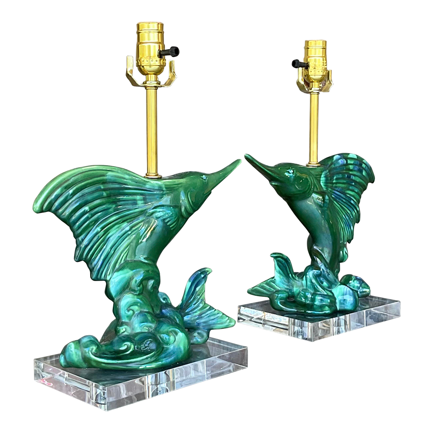 Vintage Coastal Royal Haeger Sailfish Lamps - a Pair - Detail view
