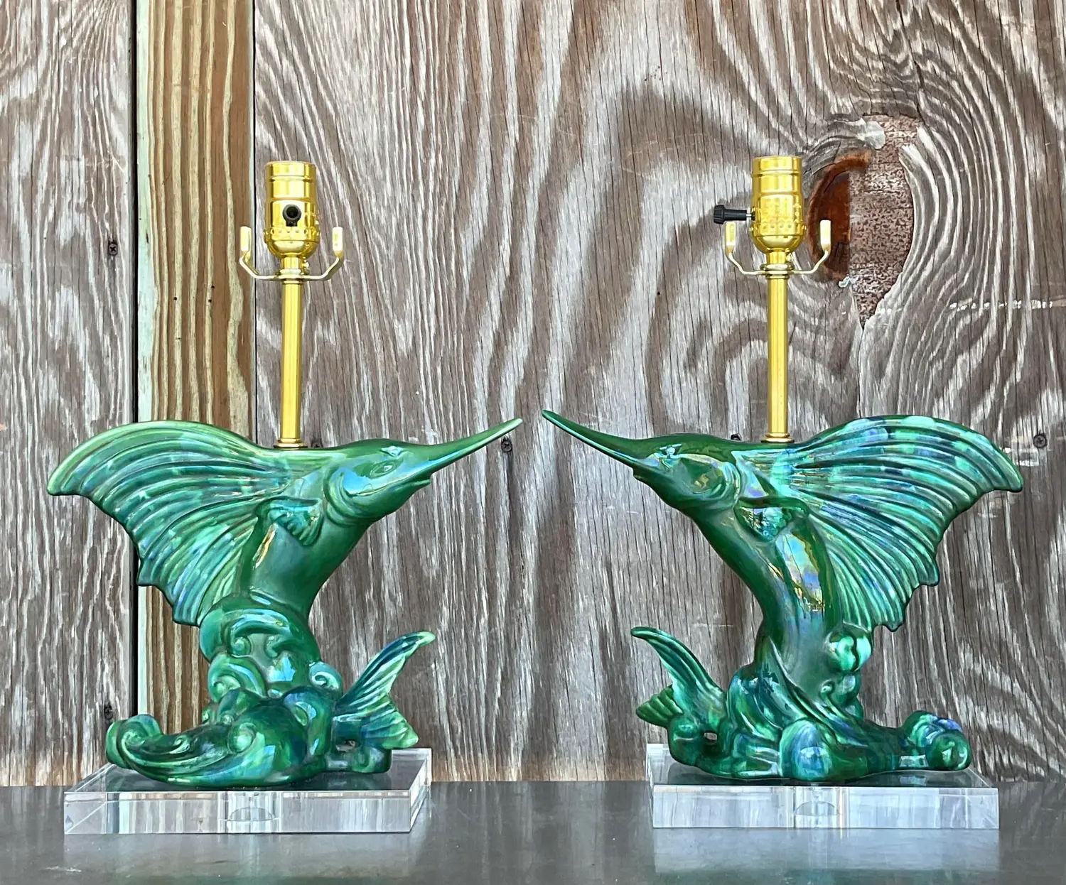Vintage Coastal Royal Haeger Sailfish Lamps - a Pair - Top view