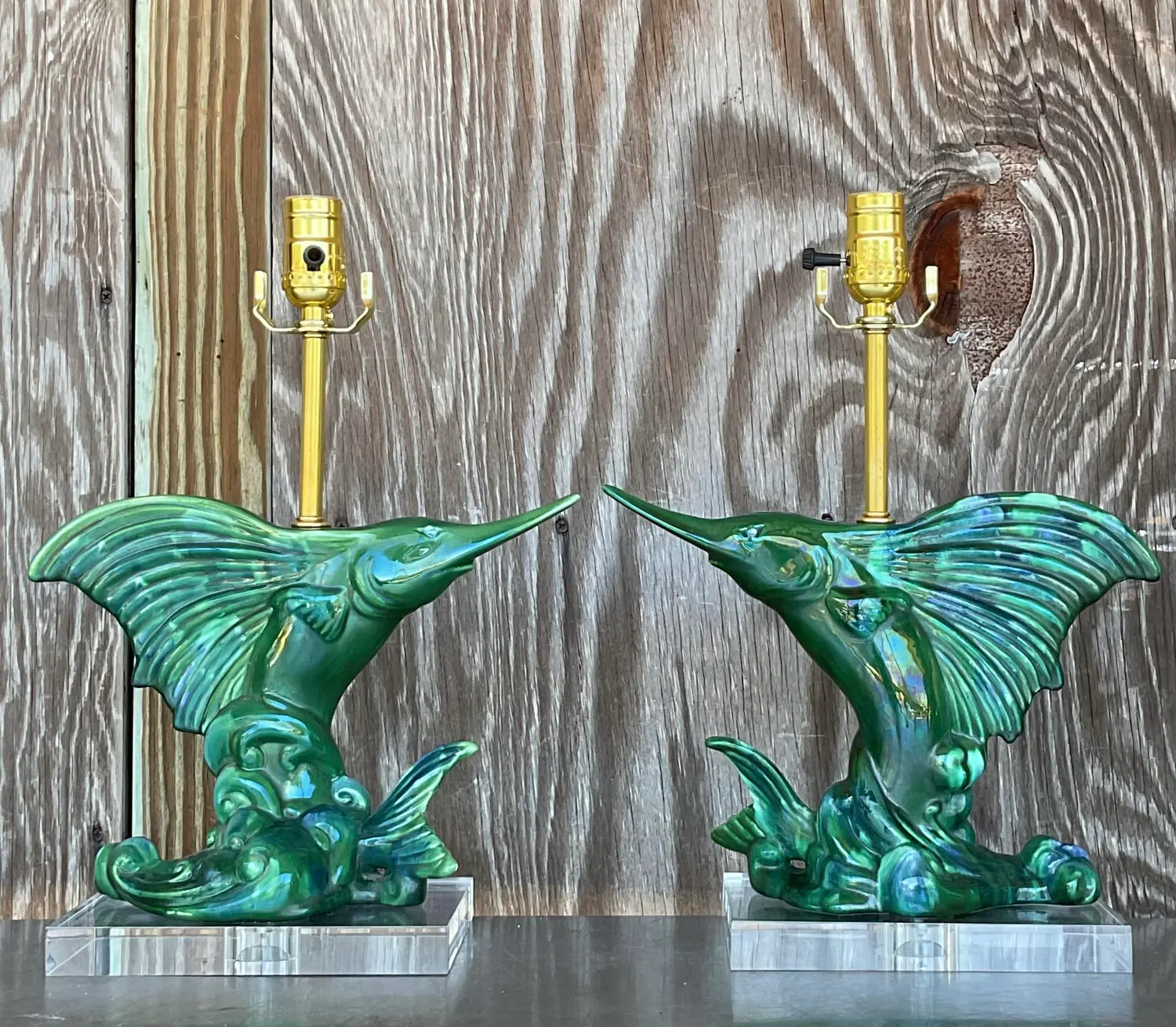 Vintage Coastal Royal Haeger Sailfish Lamps - a Pair - Side view