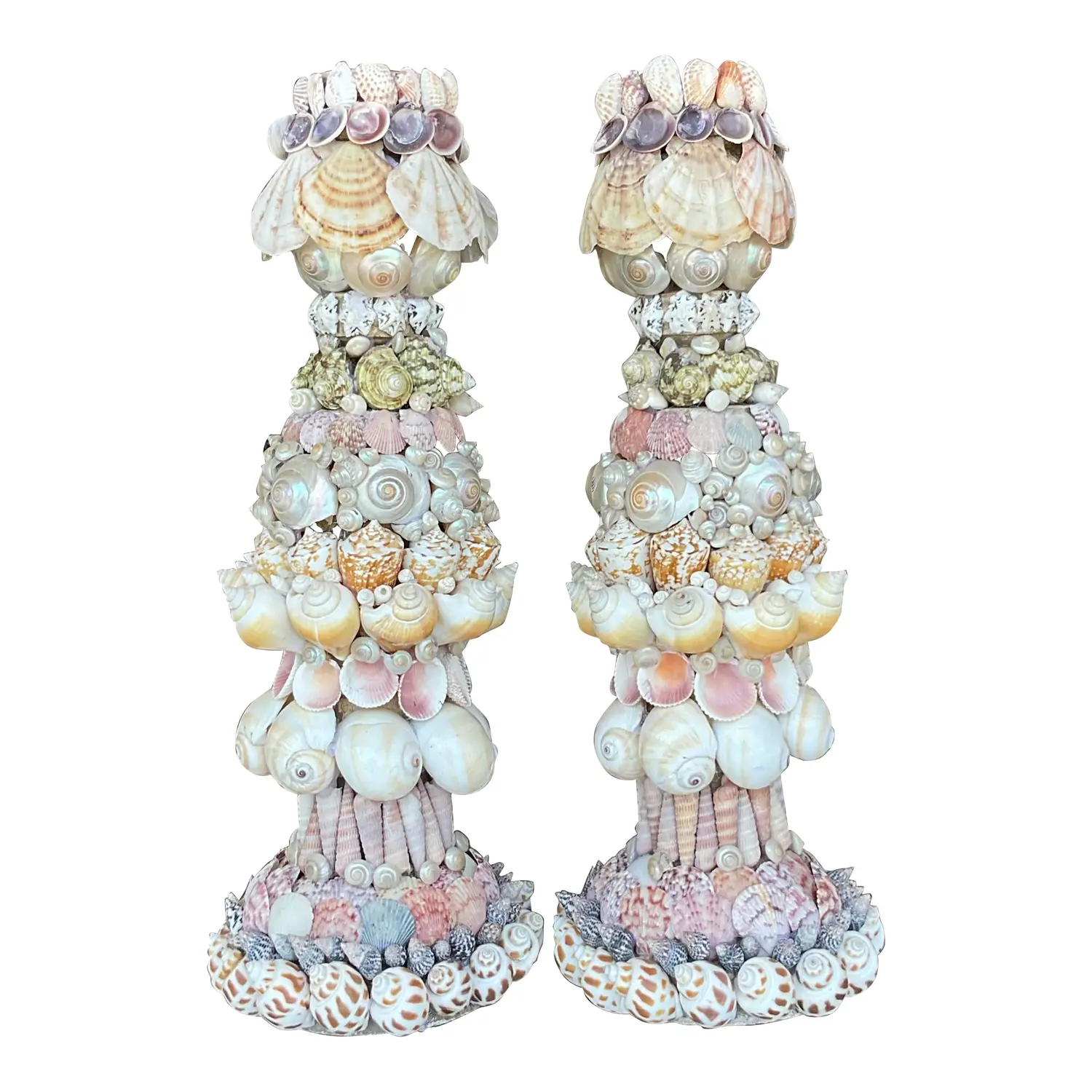 Vintage Coastal Shell Encrusted Candlesticks - a Pair