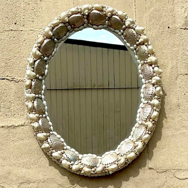 Vintage Coastal Shell Encrusted Oval Mirror - Side view