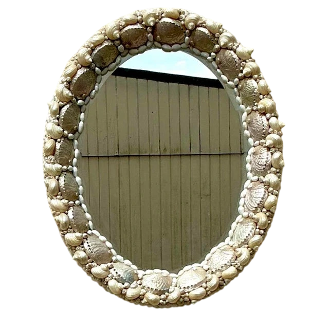Vintage Coastal Shell Encrusted Oval Mirror - Detail view