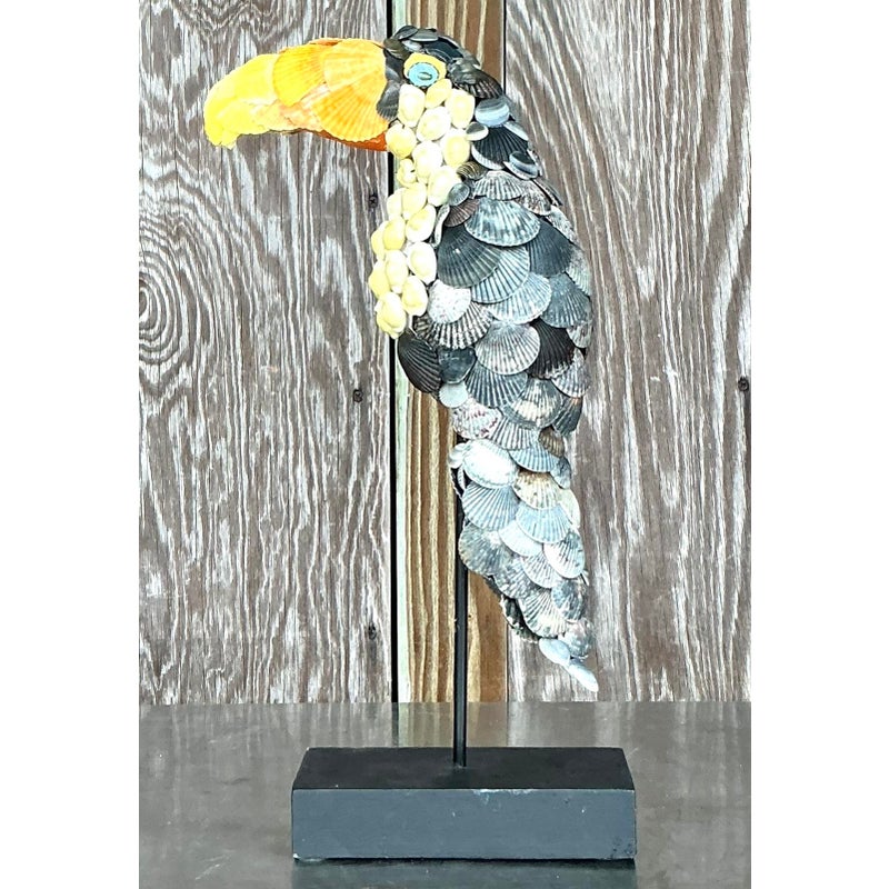 Vintage Coastal Shell Encrusted Toucan - Side view