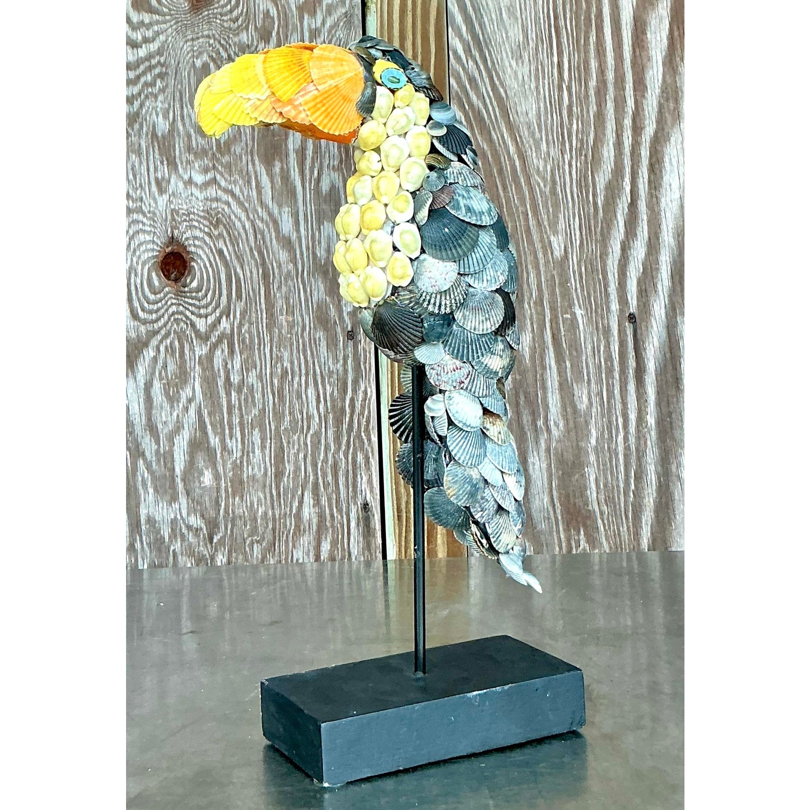Vintage Coastal Shell Encrusted Toucan - Top view