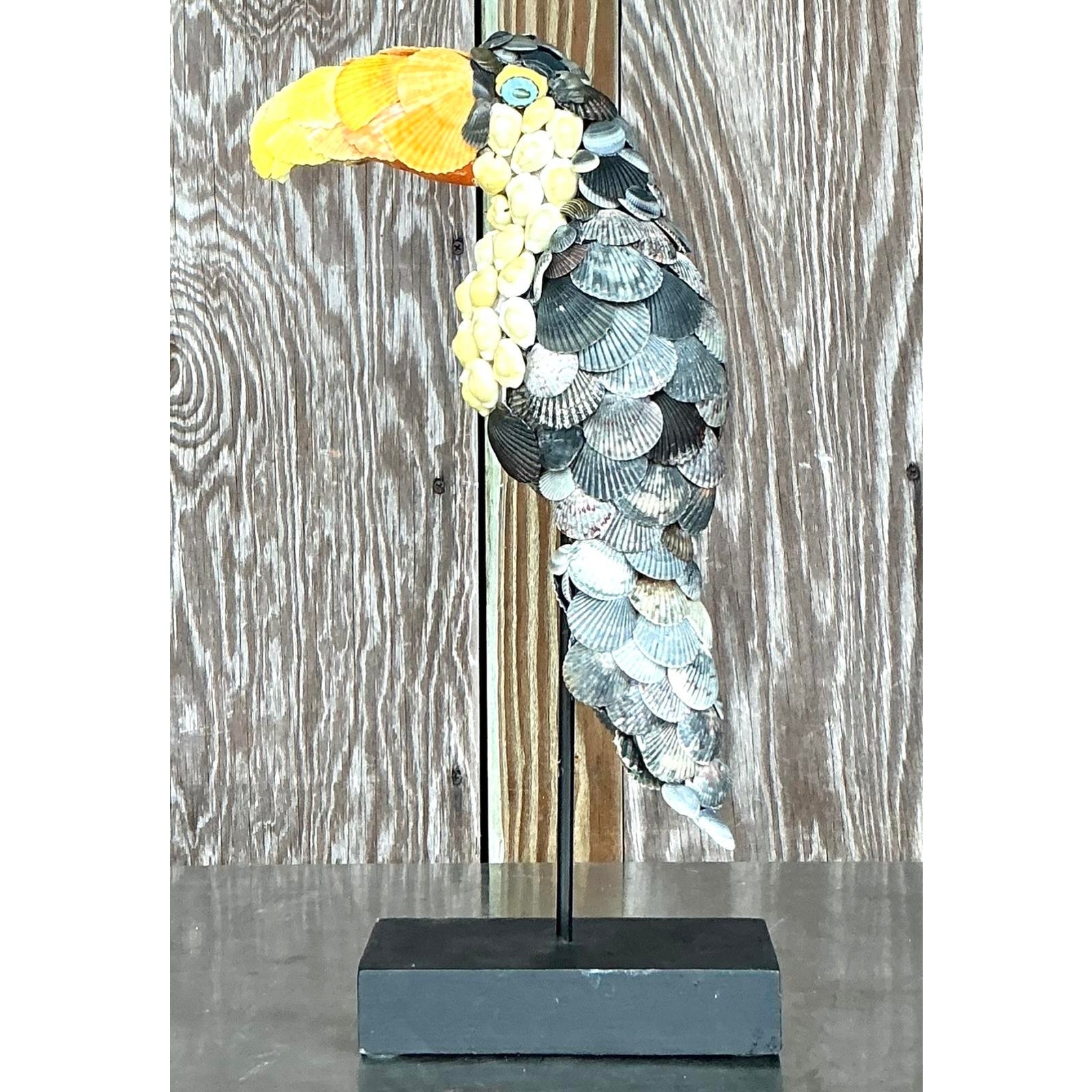 Vintage Coastal Shell Encrusted Toucan - Detail view