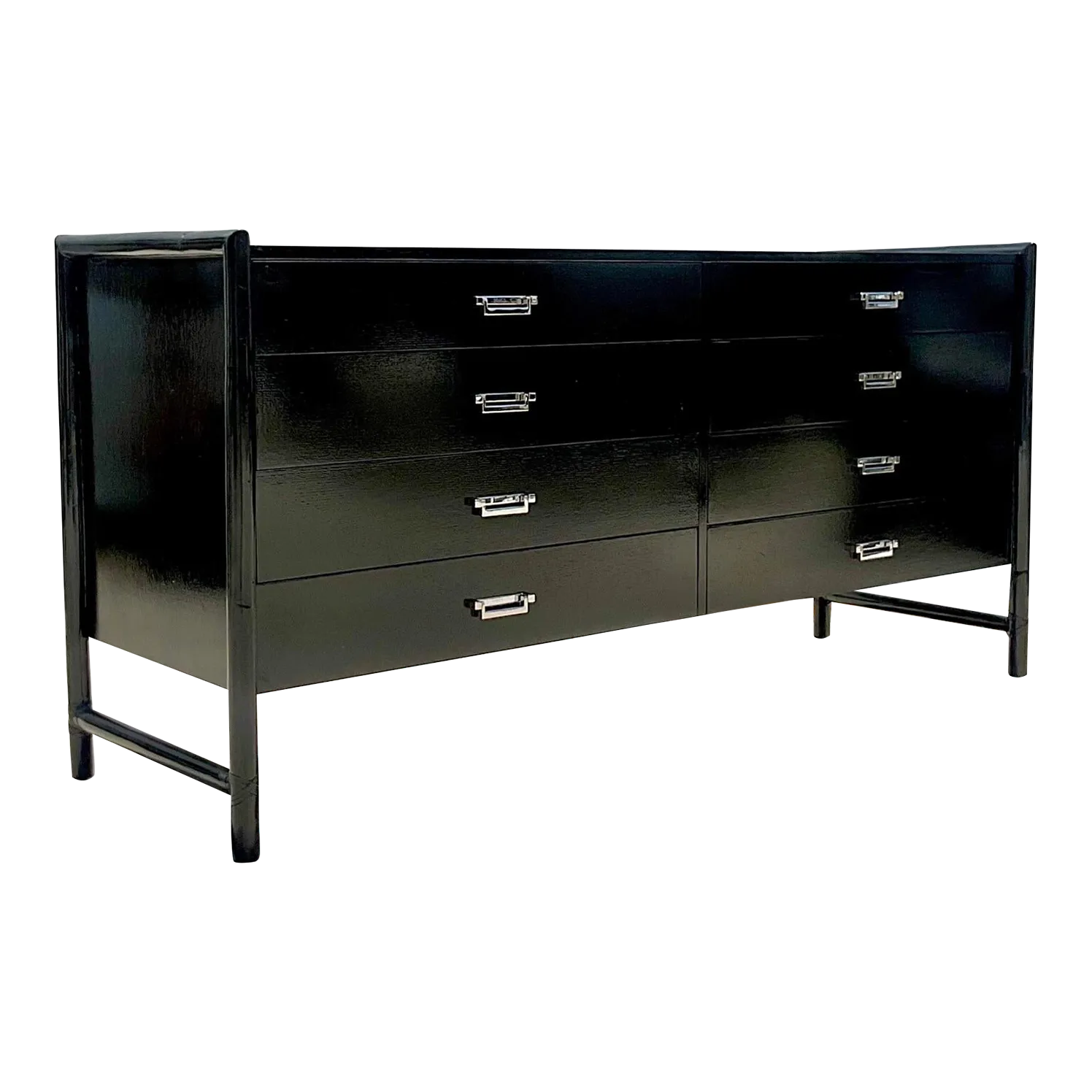Vintage Coastal Signed McGuire Lacquered Rattan Dresser - Detail view