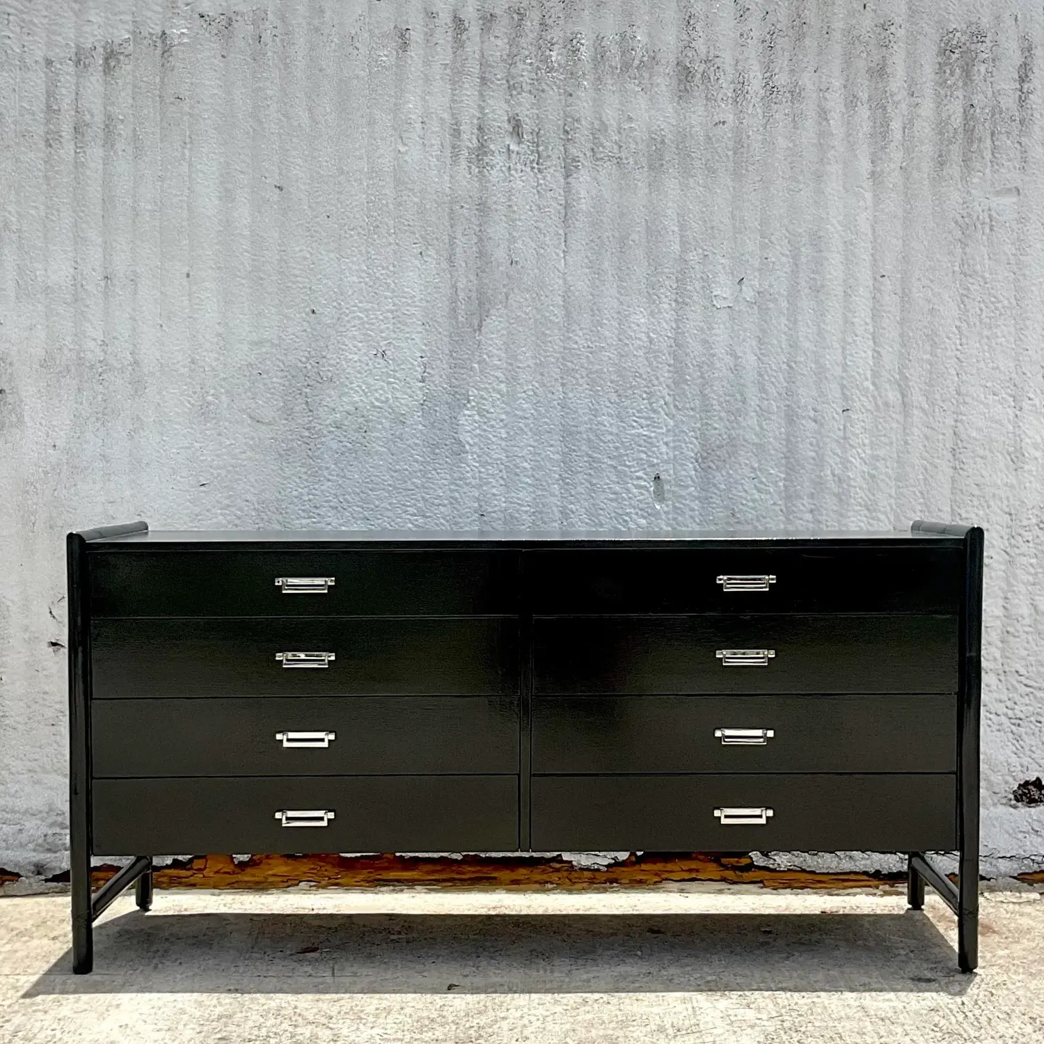 Vintage Coastal Signed McGuire Lacquered Rattan Dresser - Side view