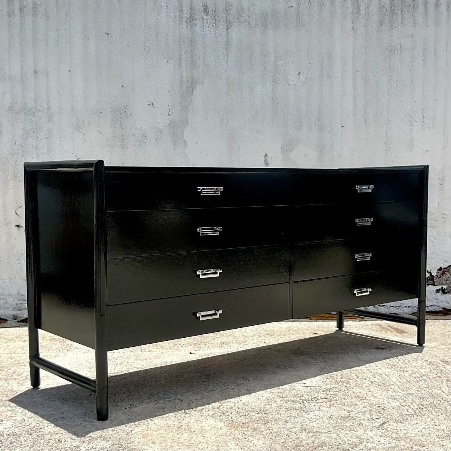 Vintage Coastal Signed McGuire Lacquered Rattan Dresser - Top view