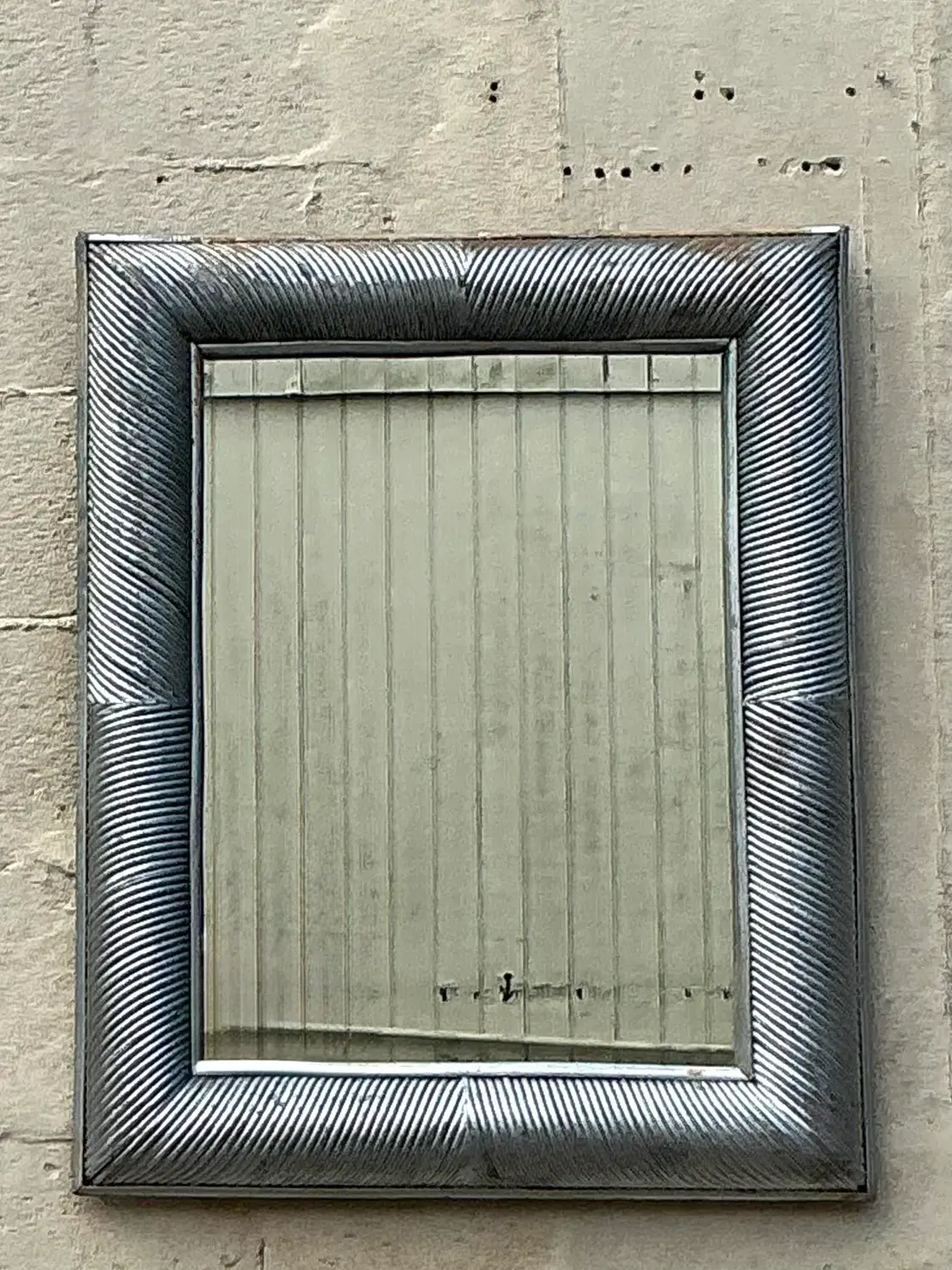 Vintage Coastal Silver Pencil Reed Distressed Mirror - Side view