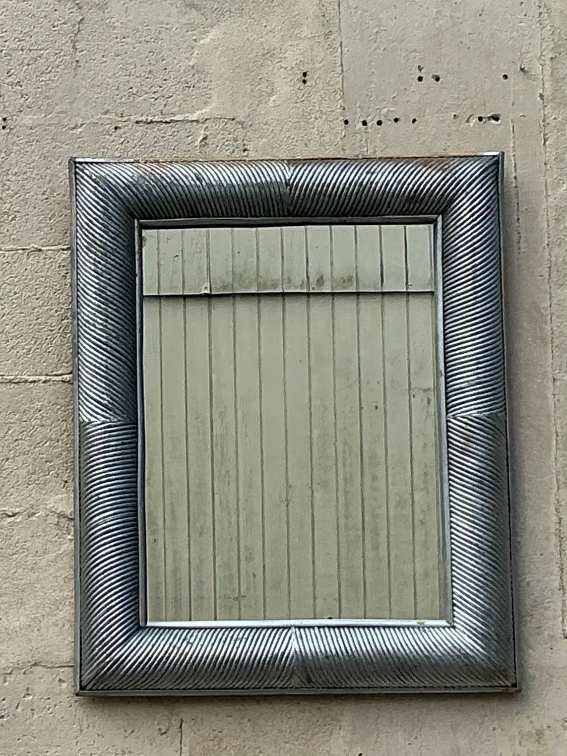 Vintage Coastal Silver Pencil Reed Distressed Mirror - Top view