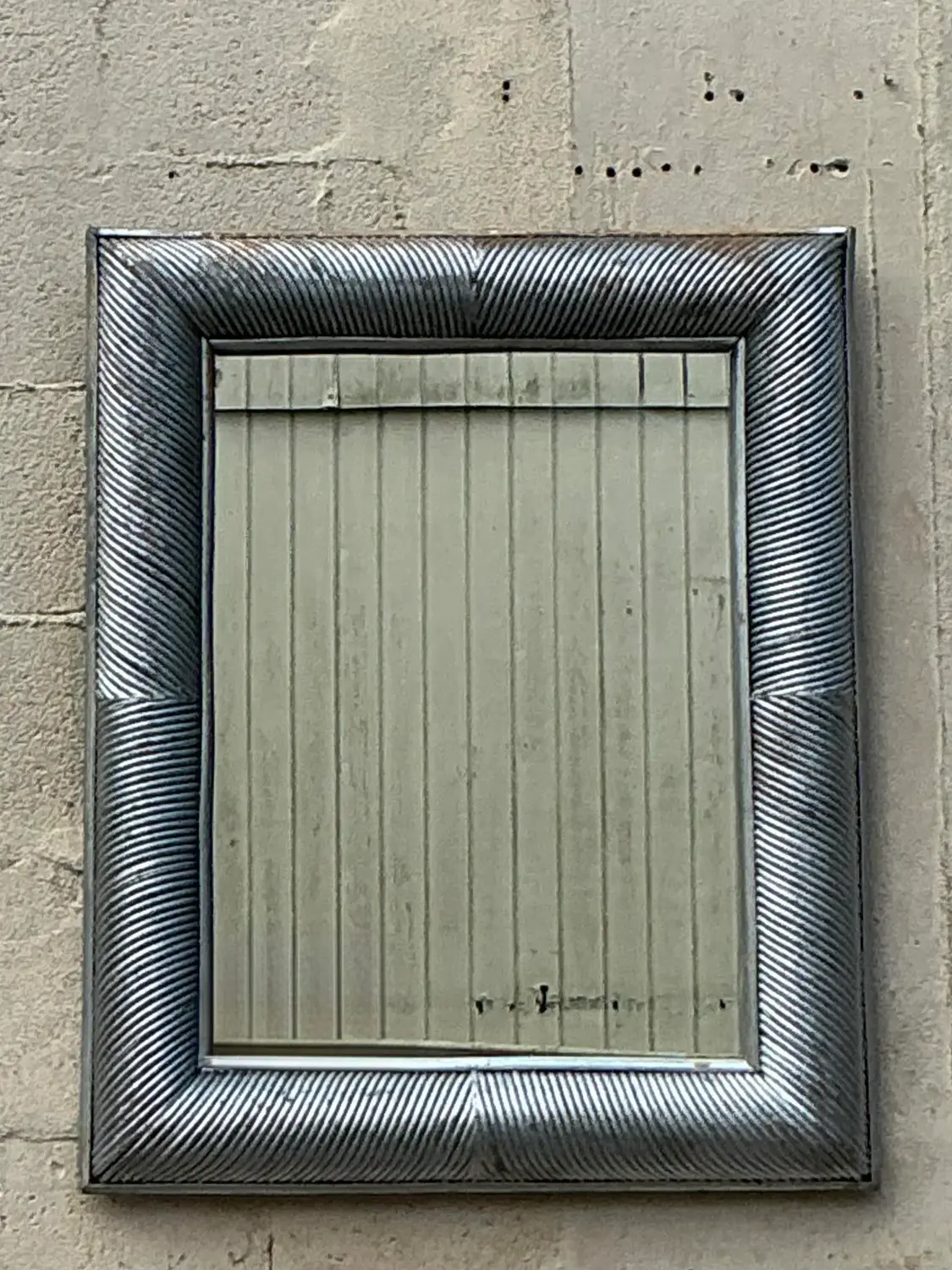 Vintage Coastal Silver Pencil Reed Distressed Mirror - Back view