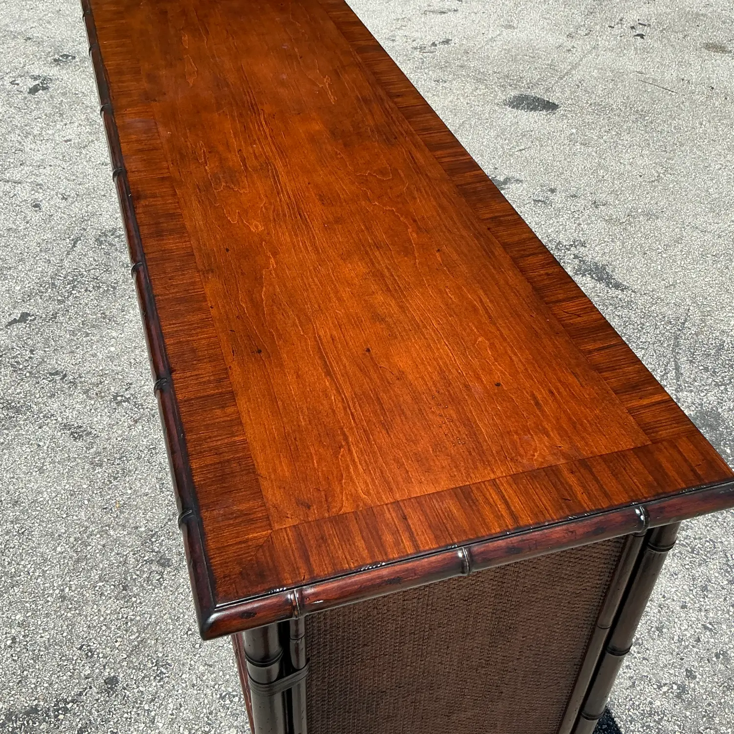 Vintage Coastal Sligh Inset Rattan Credenza - Top view