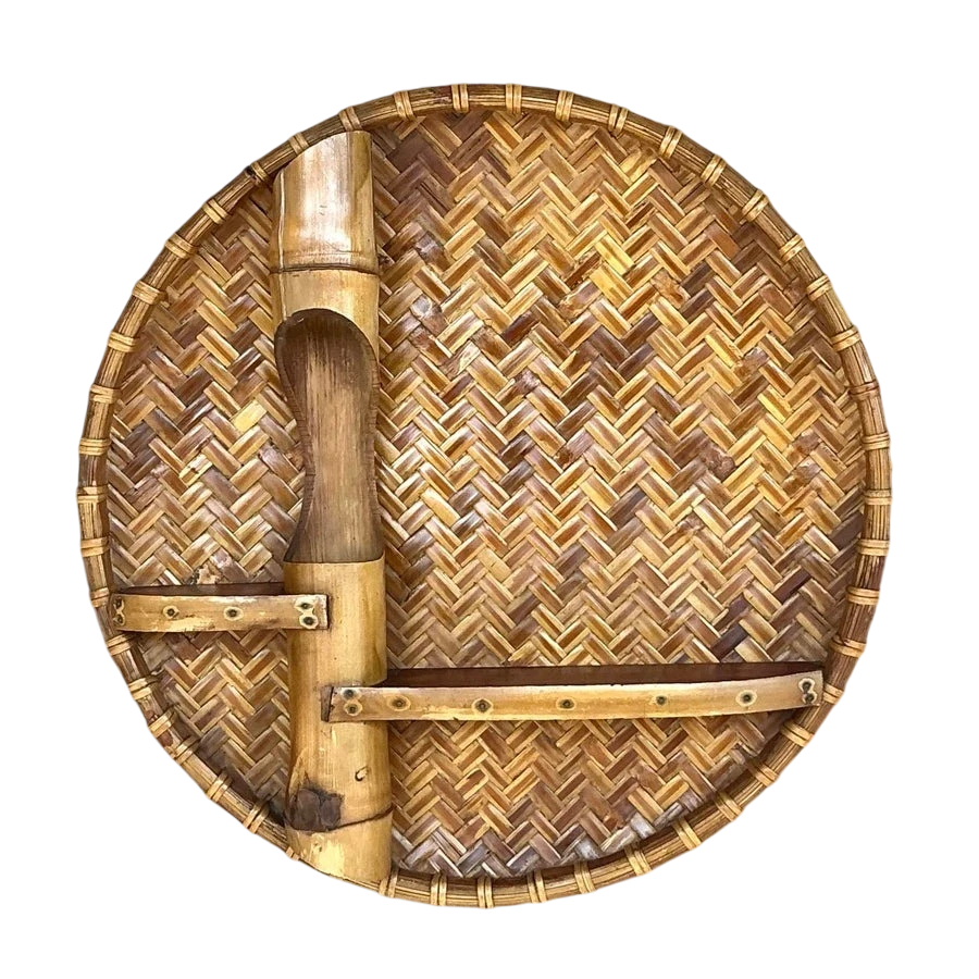 Vintage Coastal Small Woven Rattan and Bamboo Wall Shelf - Detail view
