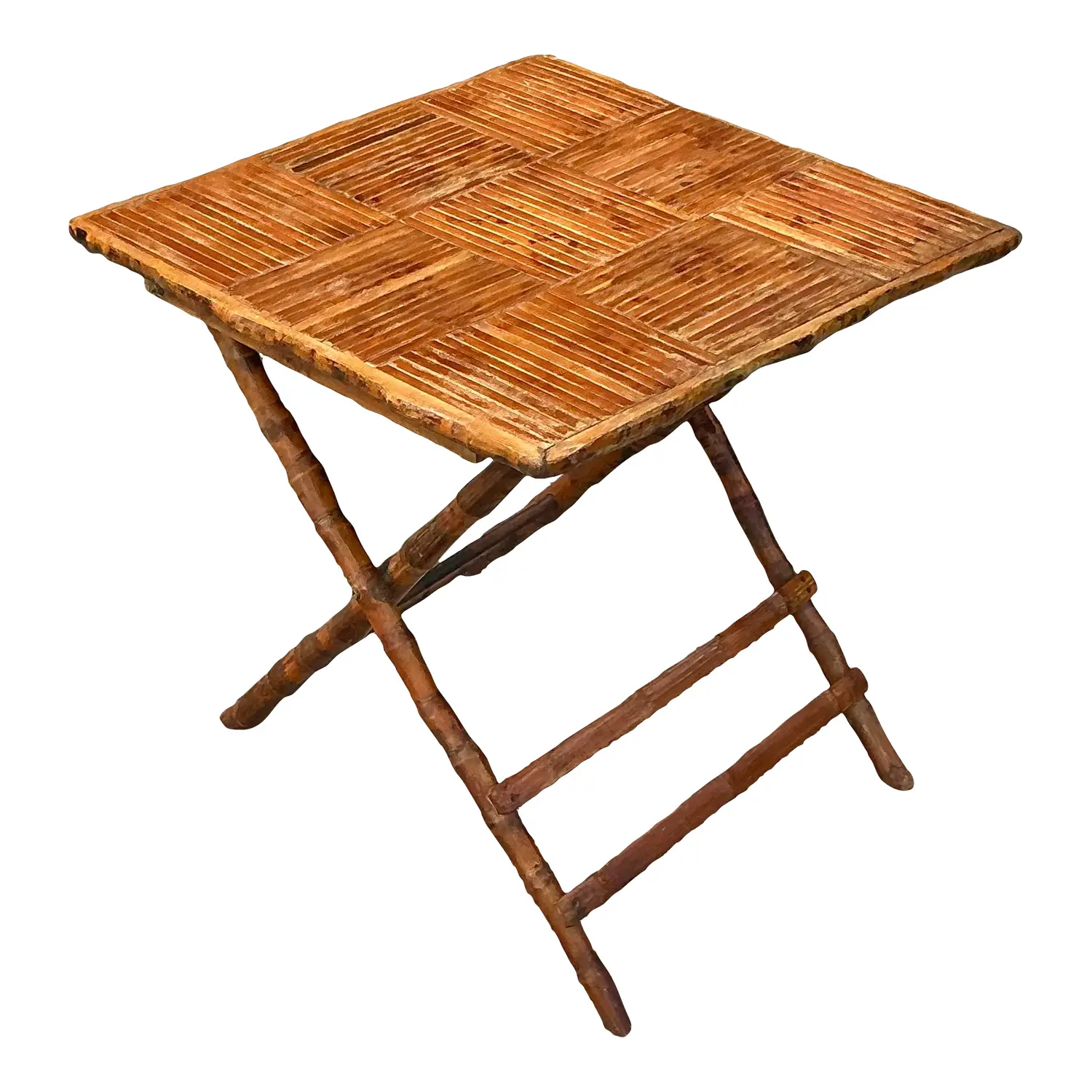 Vintage Coastal Split Bamboo Folding Table