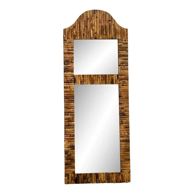 Vintage Coastal Split Rattan Arched Mirror - Detail view