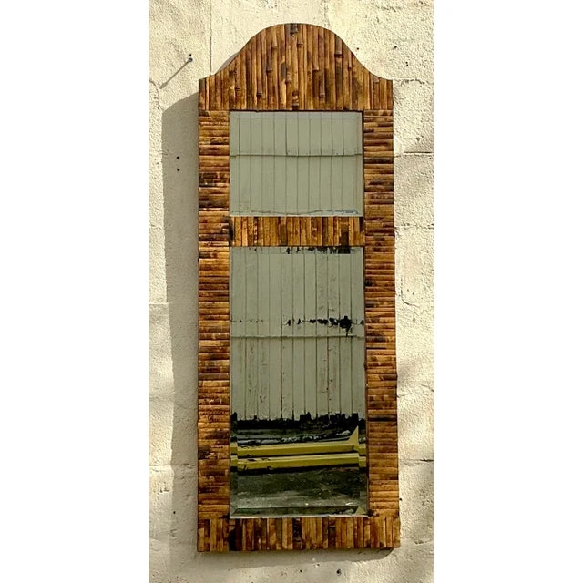 Vintage Coastal Split Rattan Arched Mirror - Side view